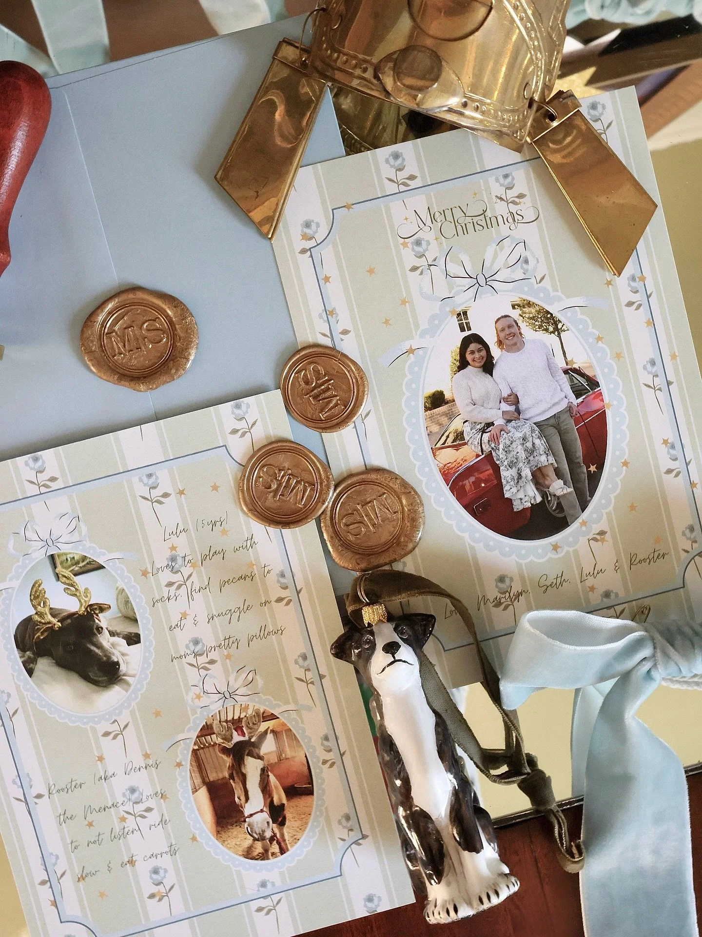 Merry Christmas! Love, Mare, Seth, Lulu &amp; our friend Rooster (aka Dennis the Menace)🐾🐴🎄