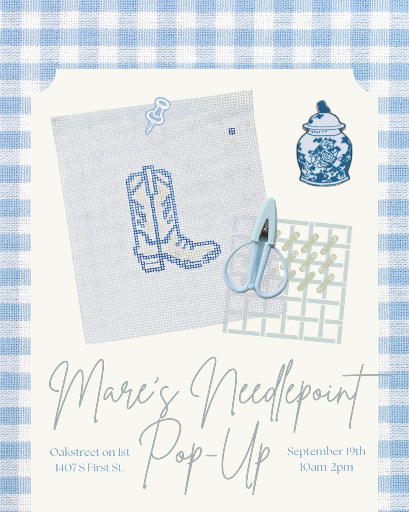 Combining a love for needlepoint and design. Shop Mare&rsquo;s Needlepoint Pop-Up with a curated selection of canvases, needle minders, &amp; supplies. See you then. 

Join Mare&rsquo;s needlepoint club to learn more. Beginner &amp; advanced stitcher