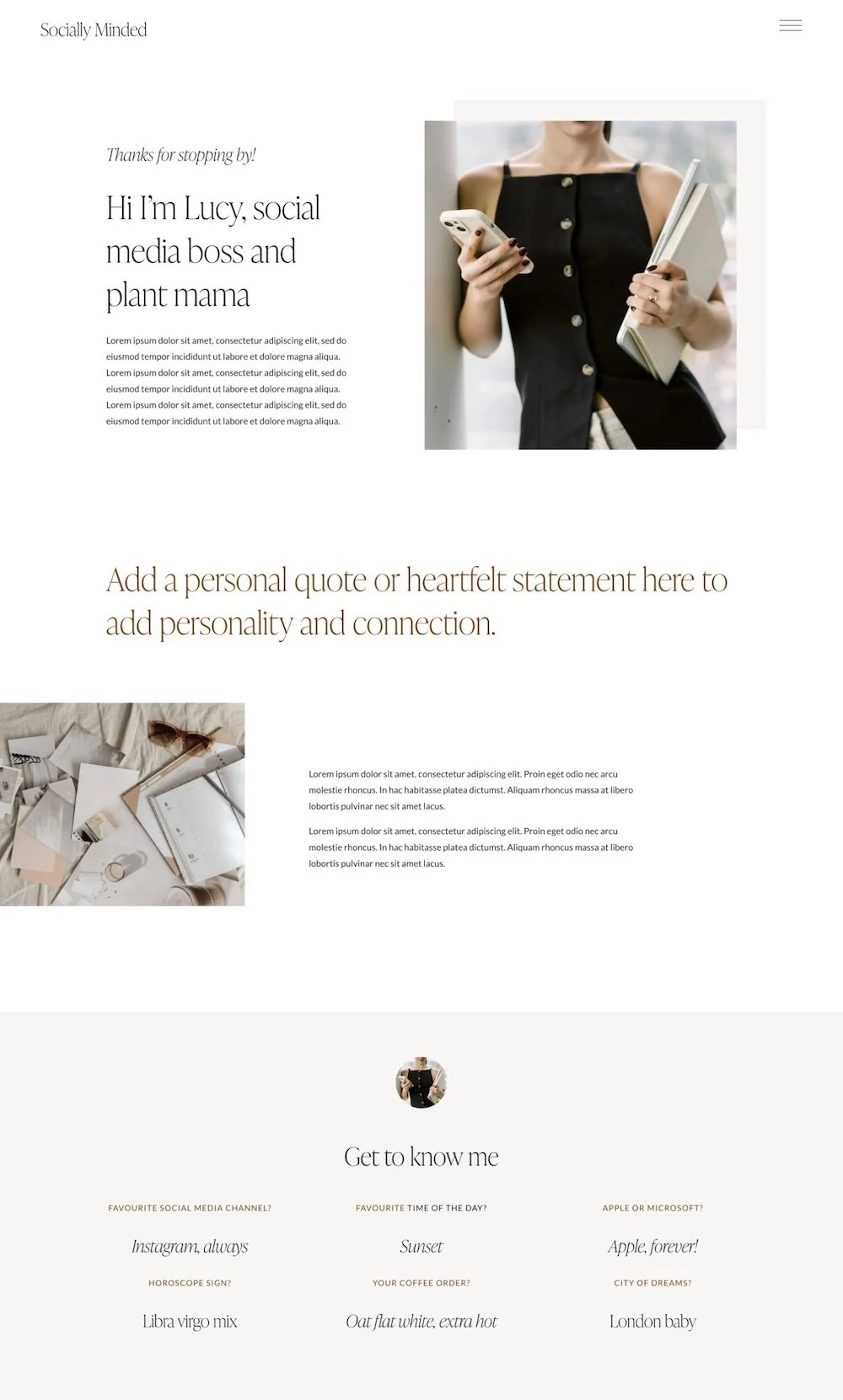 A website layout for Emma Kane, a floral designer, featuring images of flowers and people arranging flowers, with sections about her services, recent client work, and contact information.