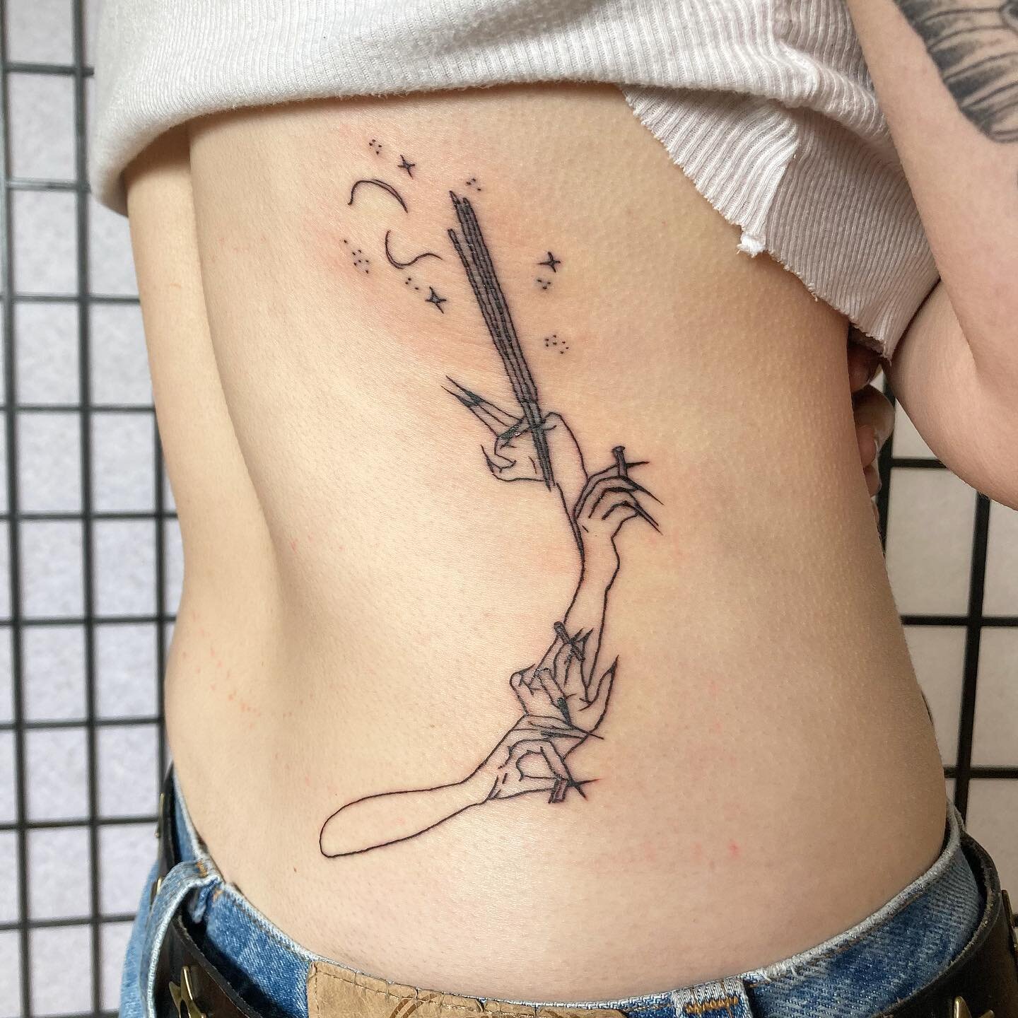 Incense wielding, blunt smokin&rsquo;, asymmetrical torso/lower back tattoos for a real one 💅💅 i LOVE how this turned out, hit me up anytime for stuff like this, it was so great meeting and chatting w u!! ⚡️⚡️ BOOKS OPEN LINK IN BIO TO BOOK