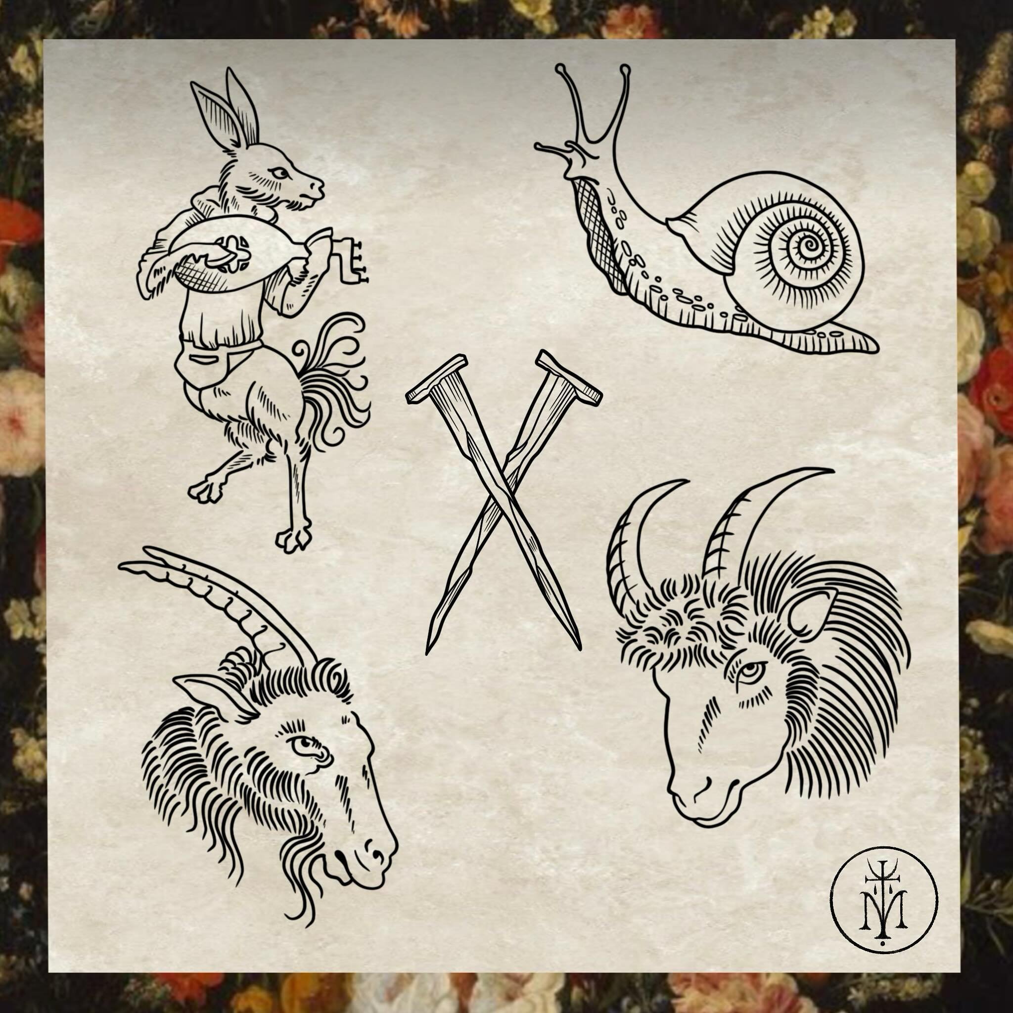 ⚜️available designs⚜️
Dm for inquiries 
.
.
.
.
.
.
.
.
.
.
.
.
.
.
#tattoo #flash #tattooflash #medievalart #pagan #witchy #witchesofinstagram
