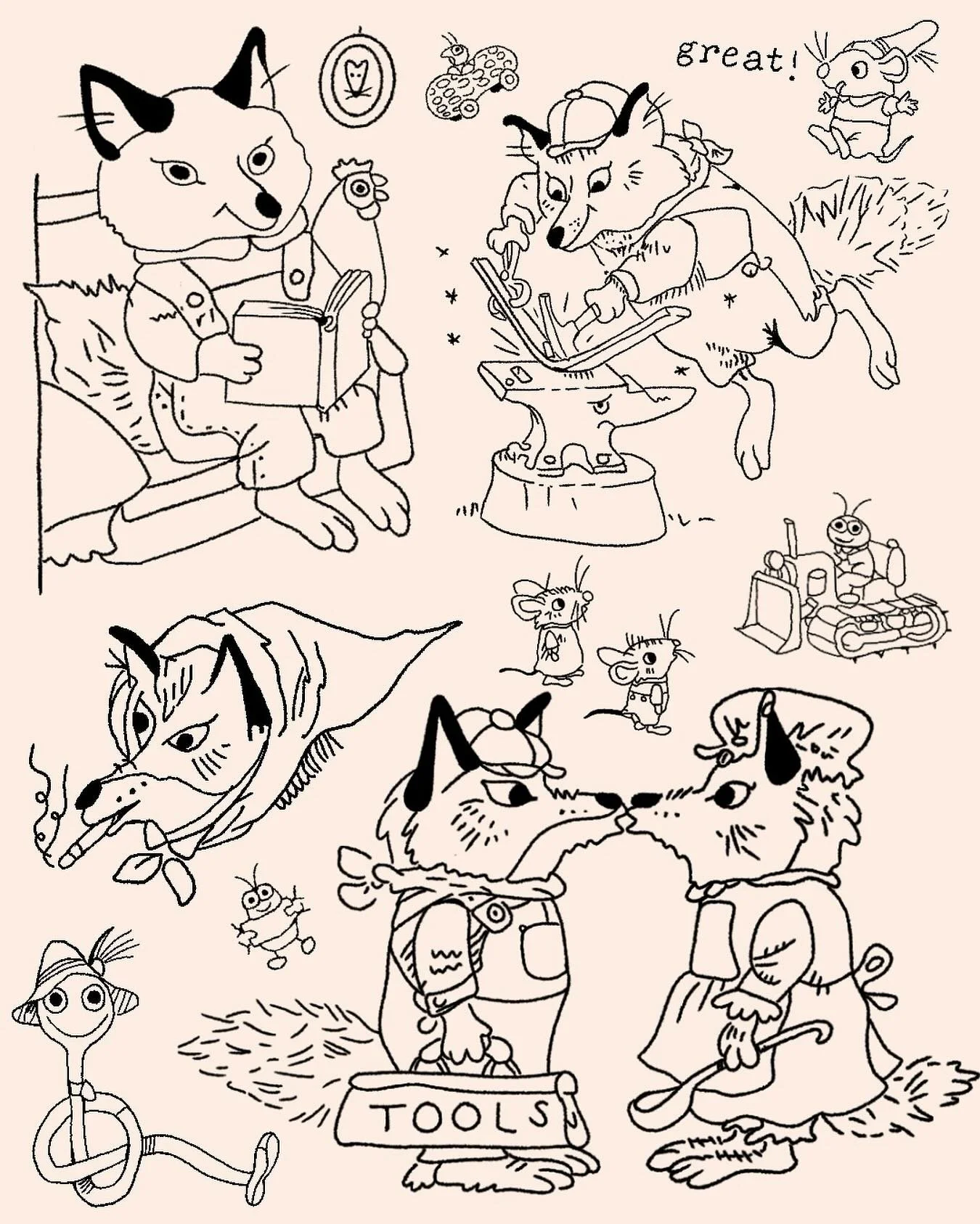 Richard Scarry foxes! oh how capable they are. and some other familiars