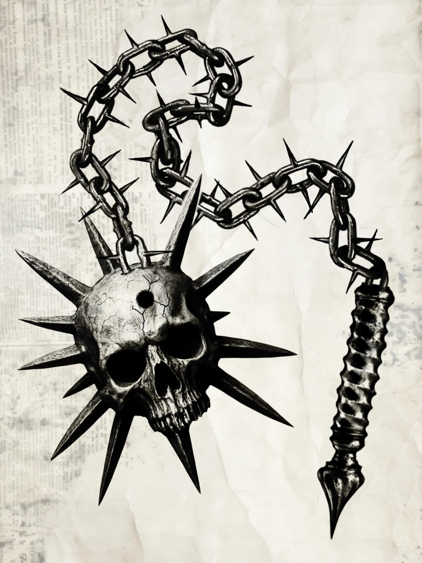 Anyway, here&rsquo;s a new flash piece. I had this drawn out for the chain to go around an ear and the skull on the back of the head but the design is pretty flexible. Could wrap around a leg or arm, or be a sick thigh piece. Would also look hella si