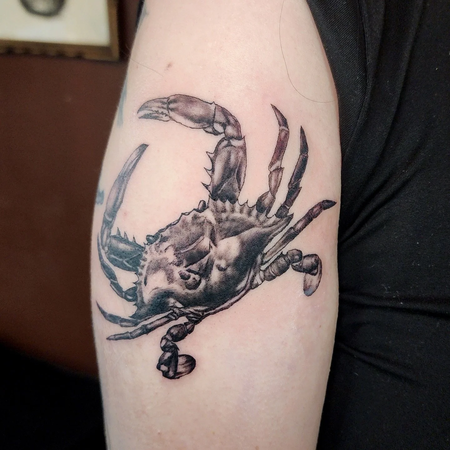 Very first crab tattoo! Thank you so much! Second slide is 2 weeks healed (with tiny touch up) Would love to do more crab tatts. Cancer season is coming up soon. There&rsquo;s a couple more in my highlights and I&rsquo;m also working on some more. Hi