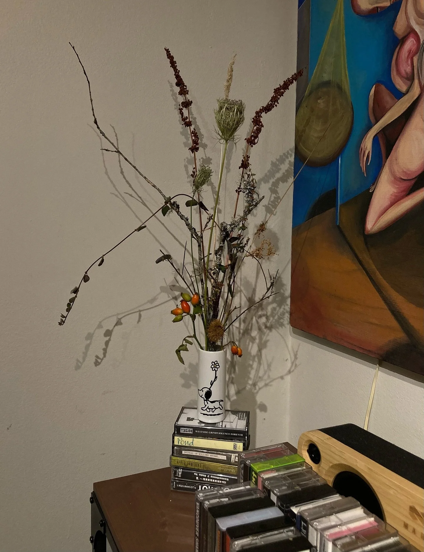 Tonight Stan and I tried floral arranging w (ethically) foraged plants from Saturna we got last week, how did we do lol