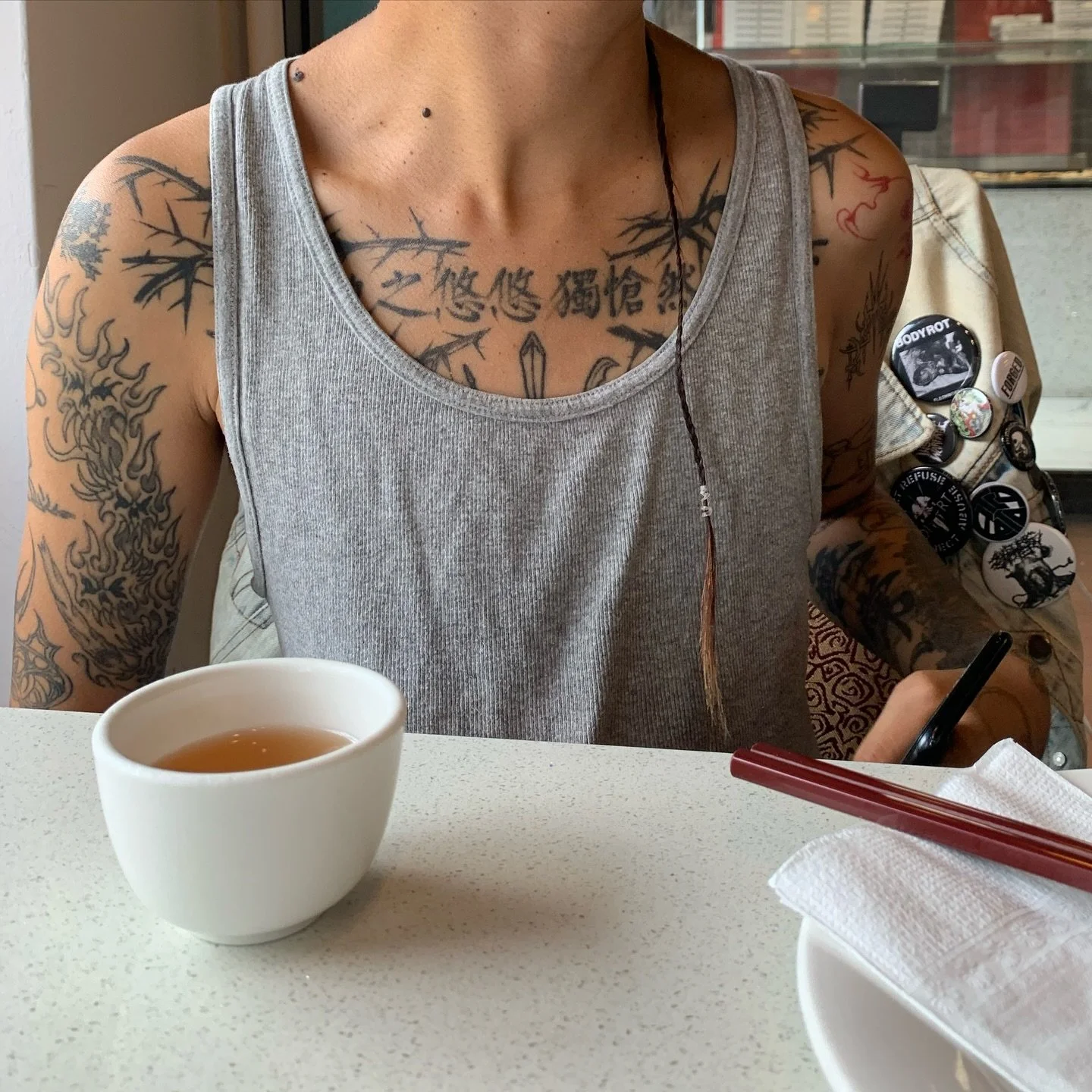Chest tattoos!! Ty to everyone who&rsquo;s tattooed me I be looking fly as hell 😎 Also go eat at Lin Chinese Cuisine on Broadway and Granville its legit