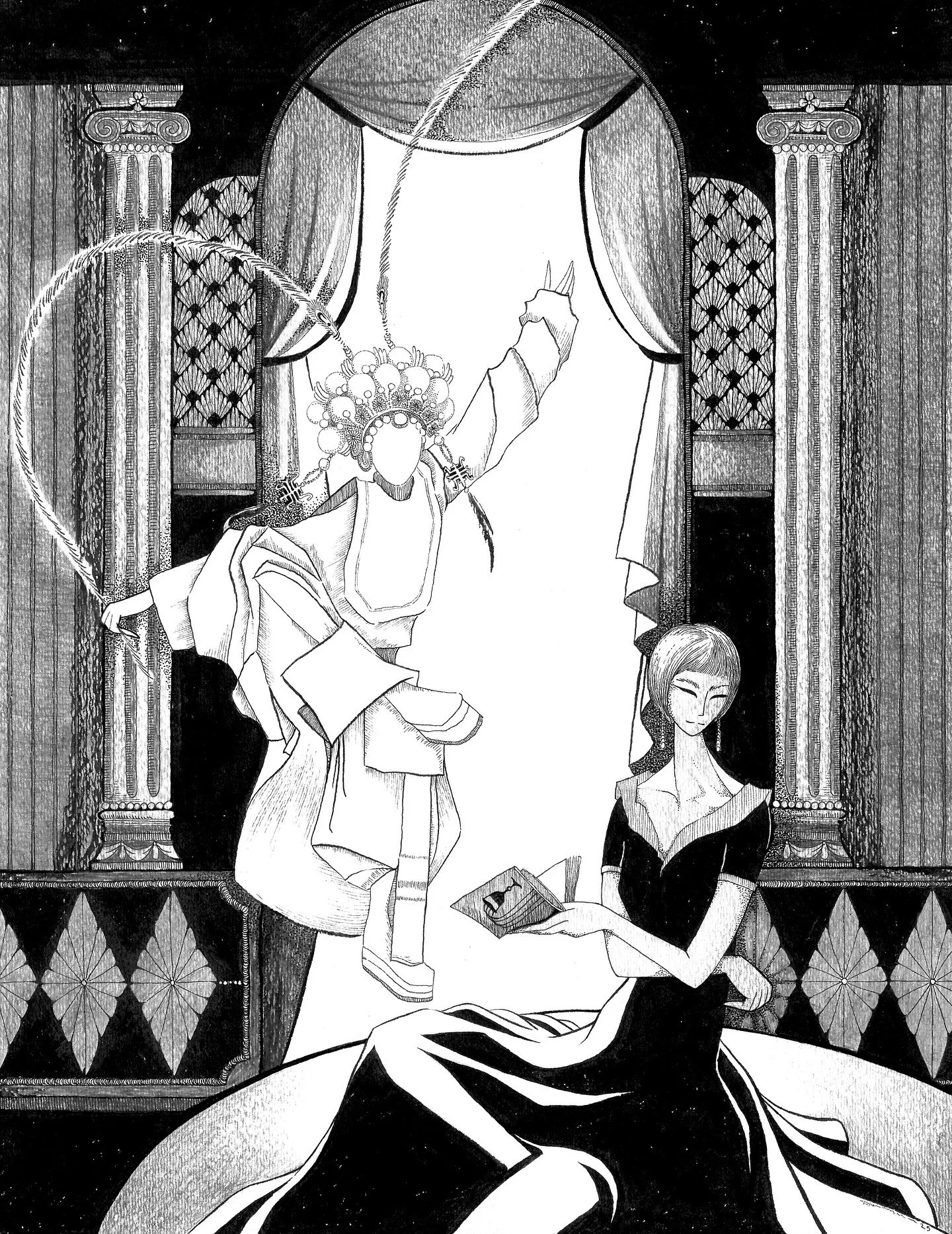 Redraw of &ldquo;Apparition&rdquo; by Odilon Redon (1905-10), also partially inspired by the @pageninetynineband song