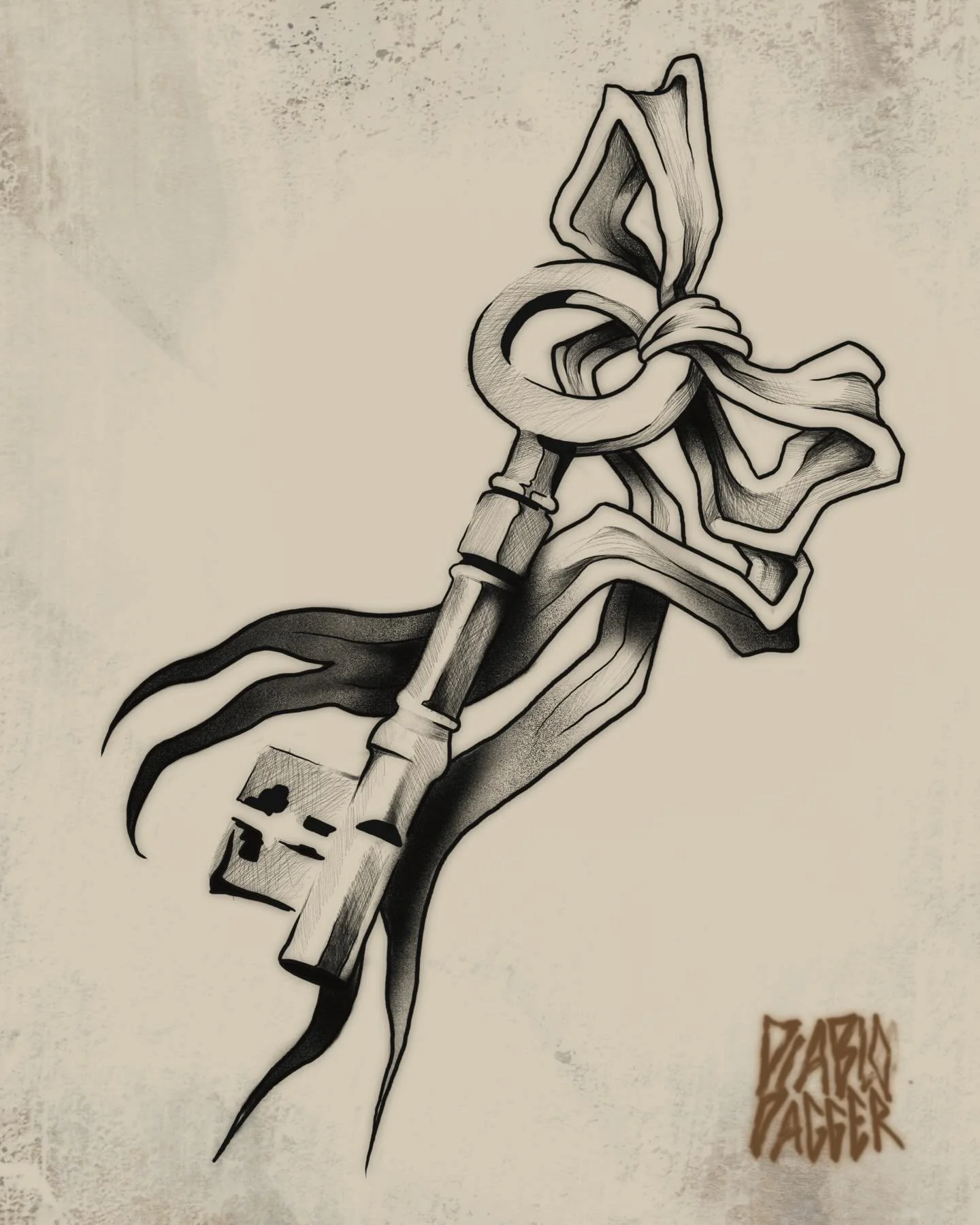 Available flash - antique key with ribbon.

#keytattoo #witchtattoo #gothtattoo #ribbontattoo