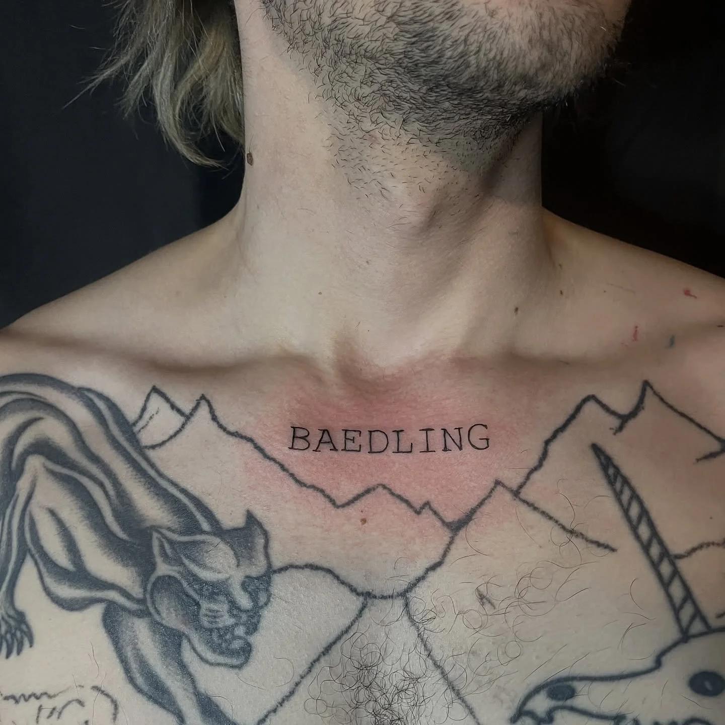 Baedling: an Olde English word for someone w &ldquo;gender troubles&rdquo;, also potentially the root word for the Modern English word &ldquo;bad&rdquo;. 
.
(Matching degenerate tatt sesh as newlyweds, our first hang was a tattoo trade + weve tattooe