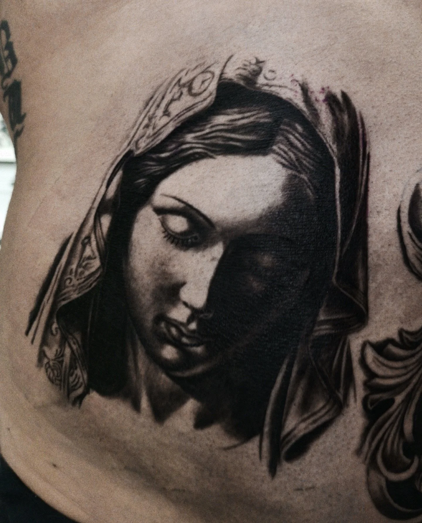 Really got into the deep shadows and light tones on this one from a while back. Would love to do more big religious style stuff like this. Gonna make more flash in the same style. LMK what you&rsquo;d like to see more of in the comments. 
.
.
.
#blac