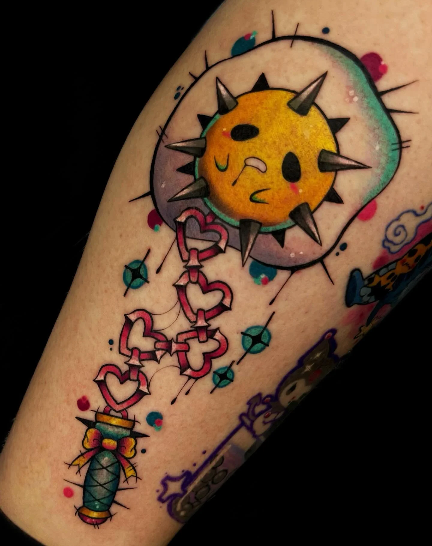 gudetama flail for A :) thanks for trusting me with this super cute idea!!!! i love him so much&hellip; so relatable 🍳 
&mdash;
🖤 ink.bunni.tattoo@gmail.com
⚔️ done at @svatura 
⛓️ Made with:
@stencilstuff @spirittattooproducts @fkirons @thesolidin