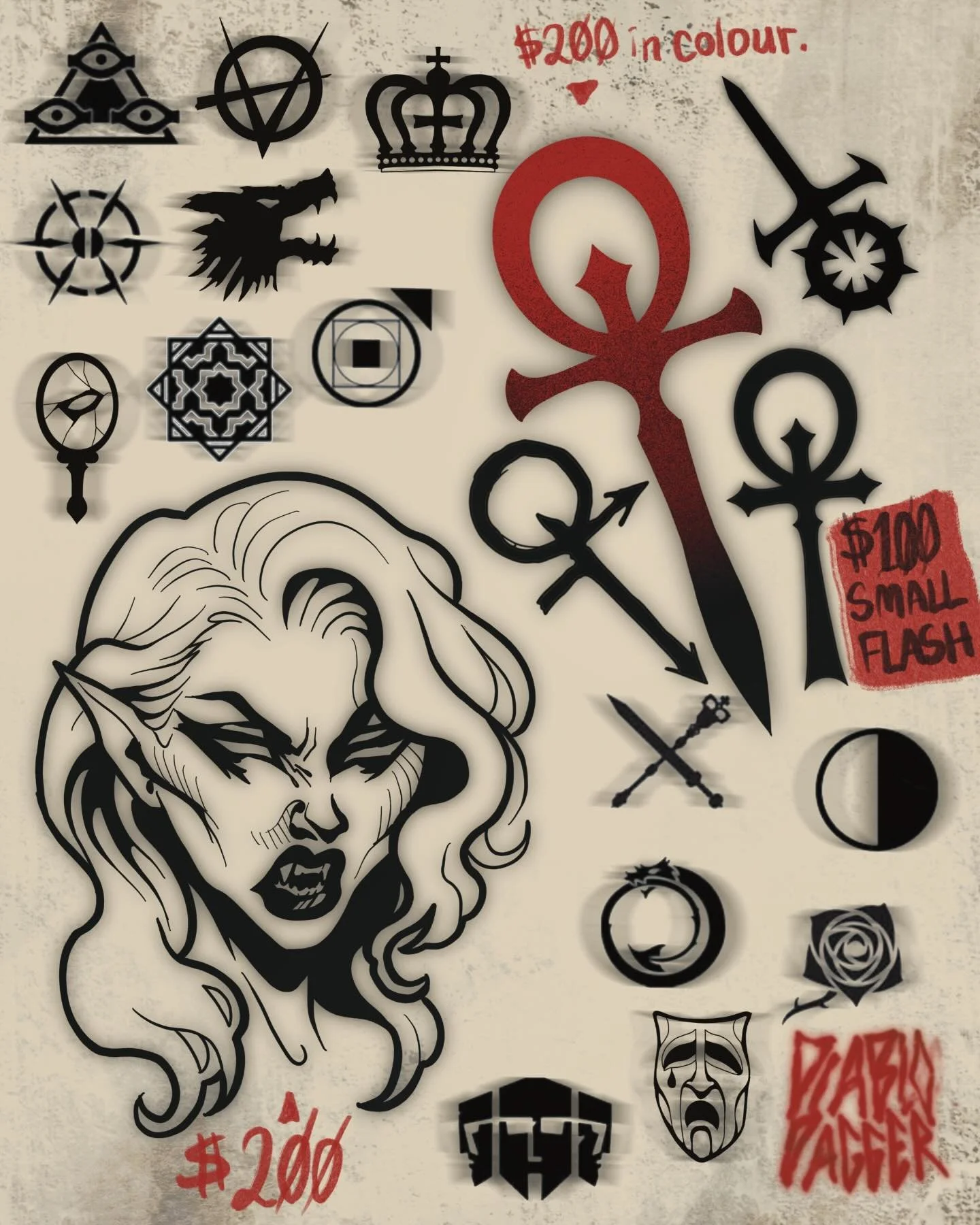 Vampire the masquerade flash available. Small simple blackwork pieces for $100 (or get 2 for $150 if you can&rsquo;t choose between tzimisce or toreador!)

#vtm #vampirethemasquerade #ttrpg #ttrpgtattoo #vampiretattoo #vtmtattoo #videogametattoo #blo