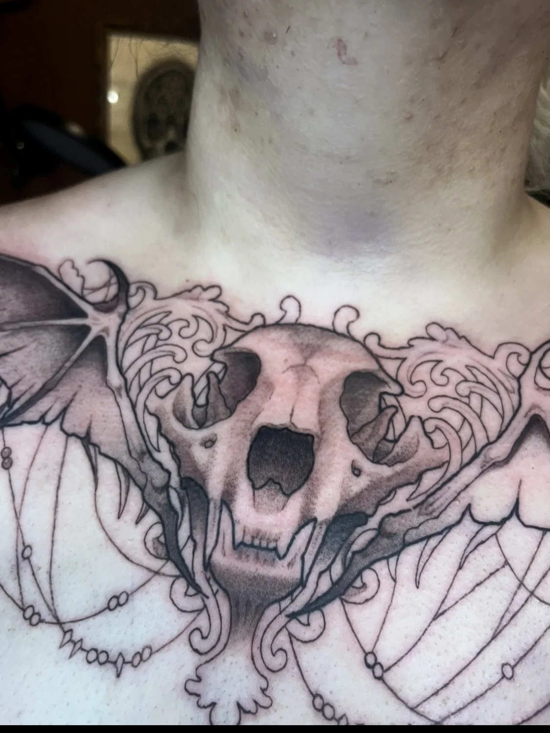 Work in progress chest piece, can&rsquo;t WAIT to finish this one

#tattoo #tattooartist #vancouvertattooartist #illustrativetattoos #darkart