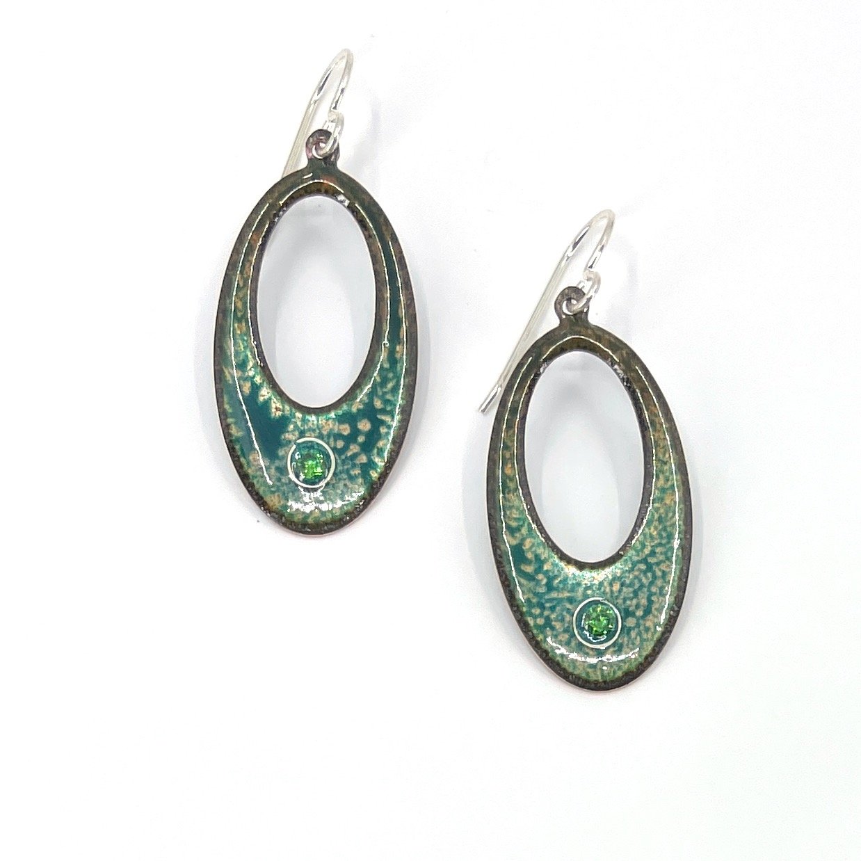Green Oval Hoop Earrings