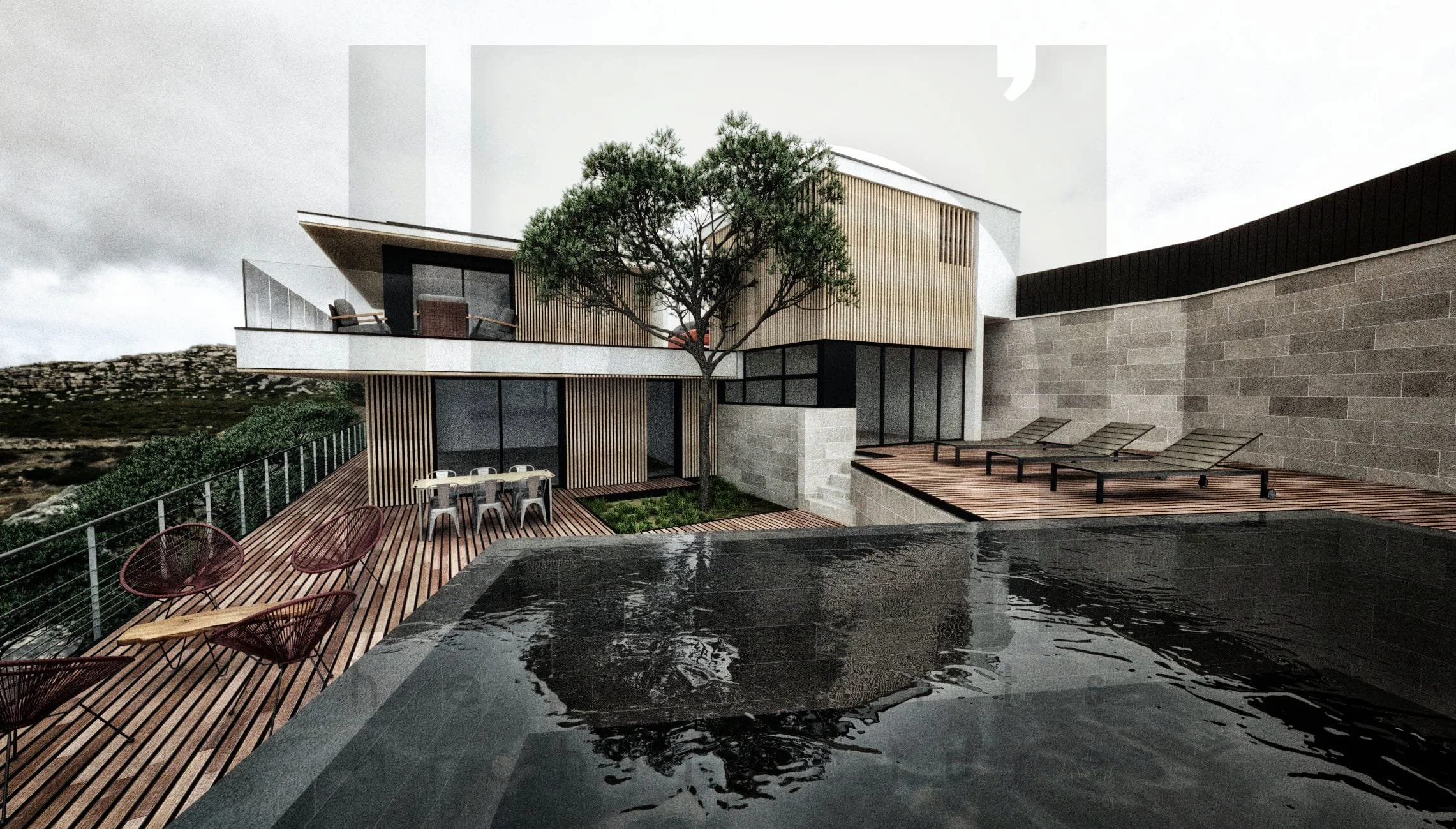 villa architecte lld construction maison architecture moderne suspendue la ciotat vue sur terrasse principale