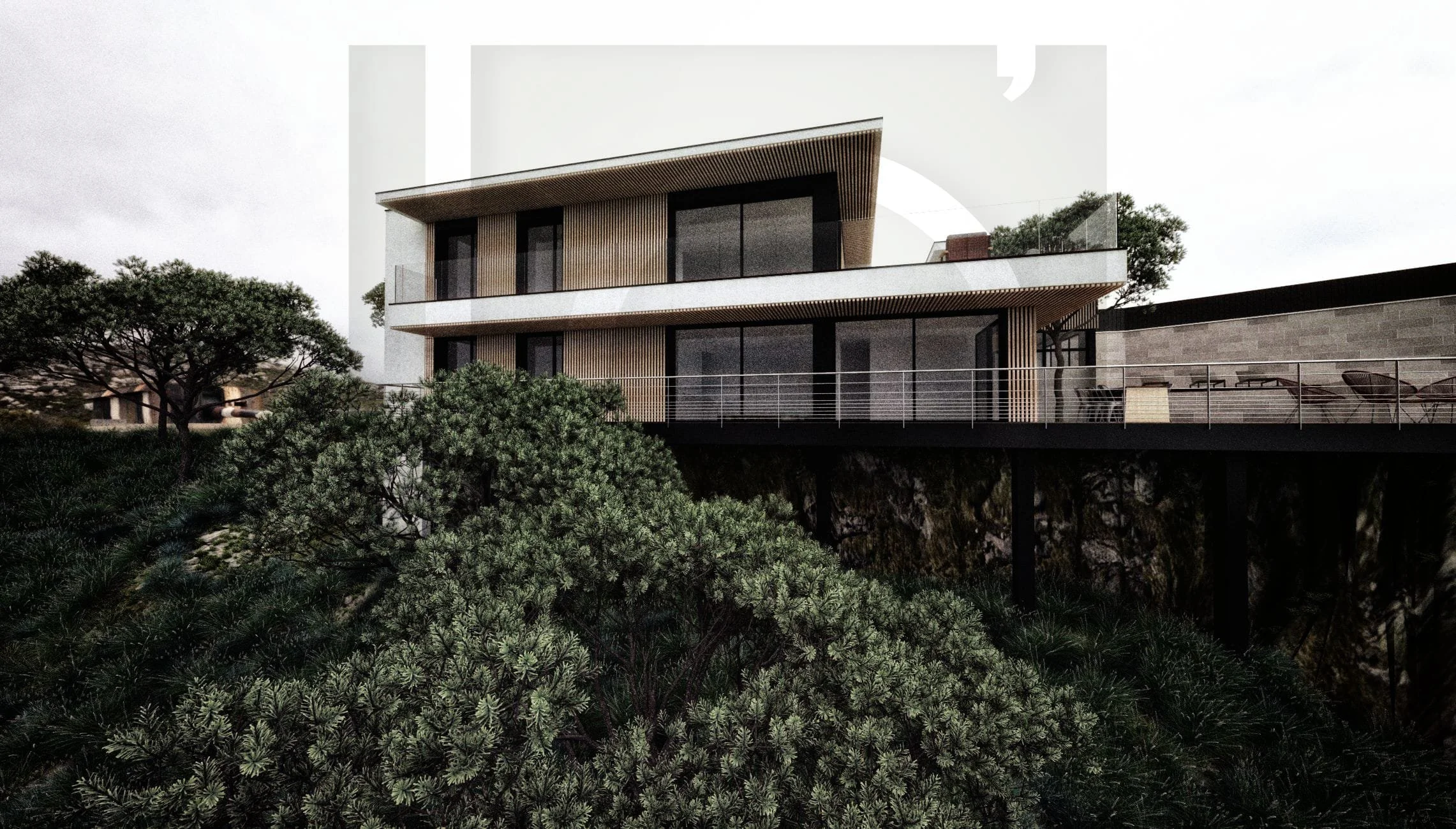 villa architecte lld construction maison architecture moderne suspendue la ciotat vue générale sud