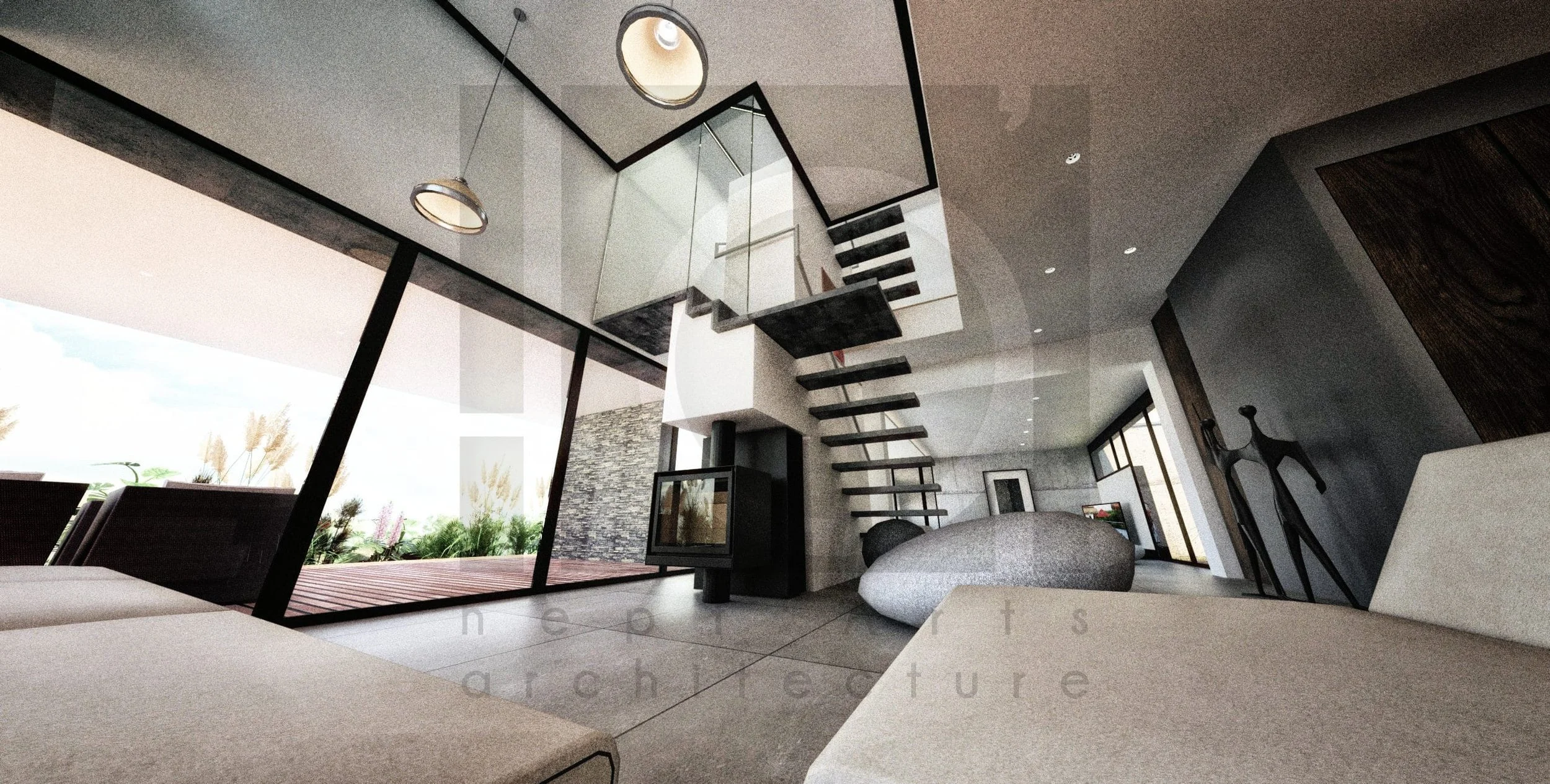 villa architecte fib construction décoration maison architecture moderne marseille vue sur coin cheminée jour