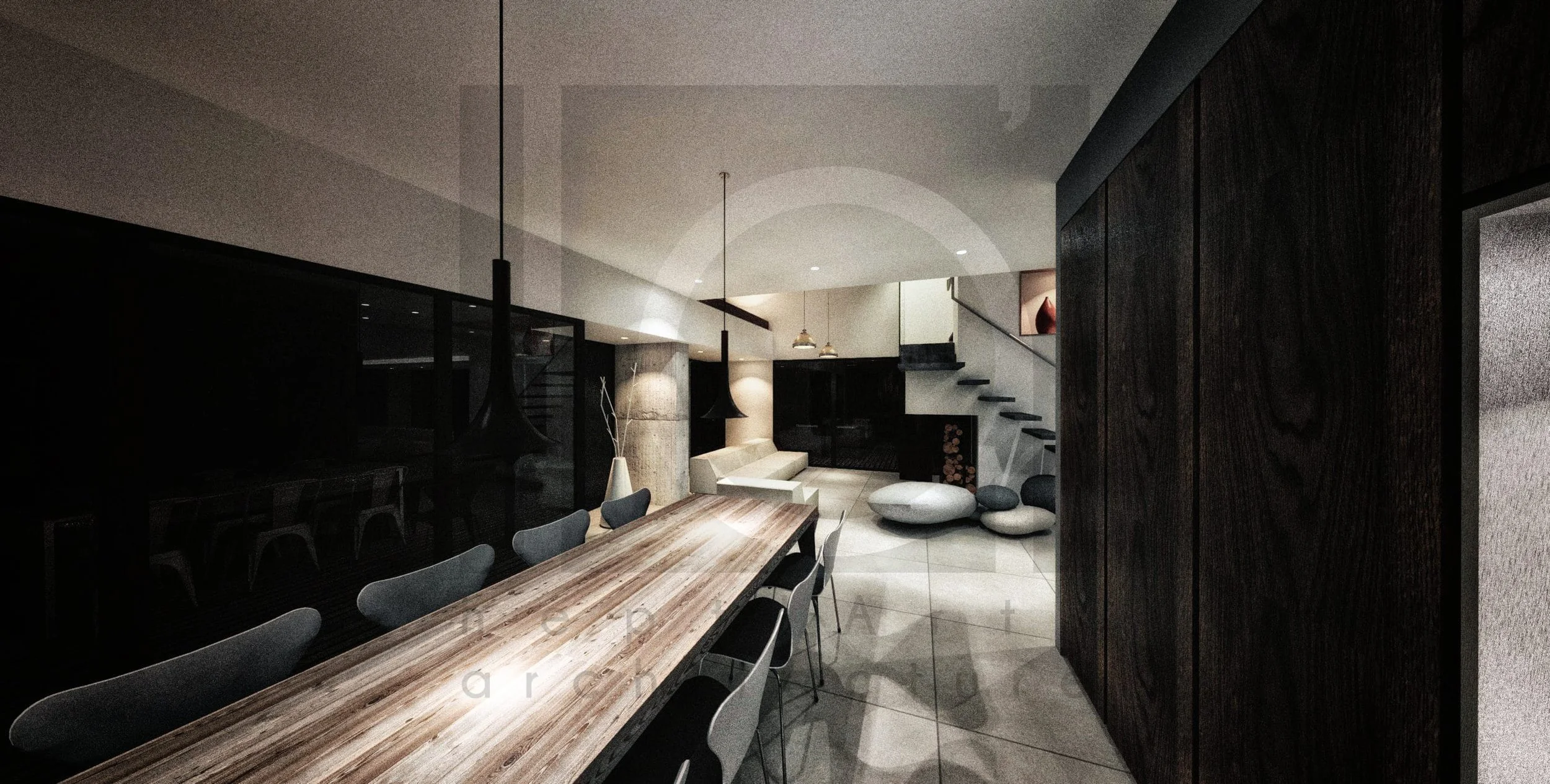 villa architecte fib construction décoration maison architecture moderne marseille vue sur espace de vie principal nuit