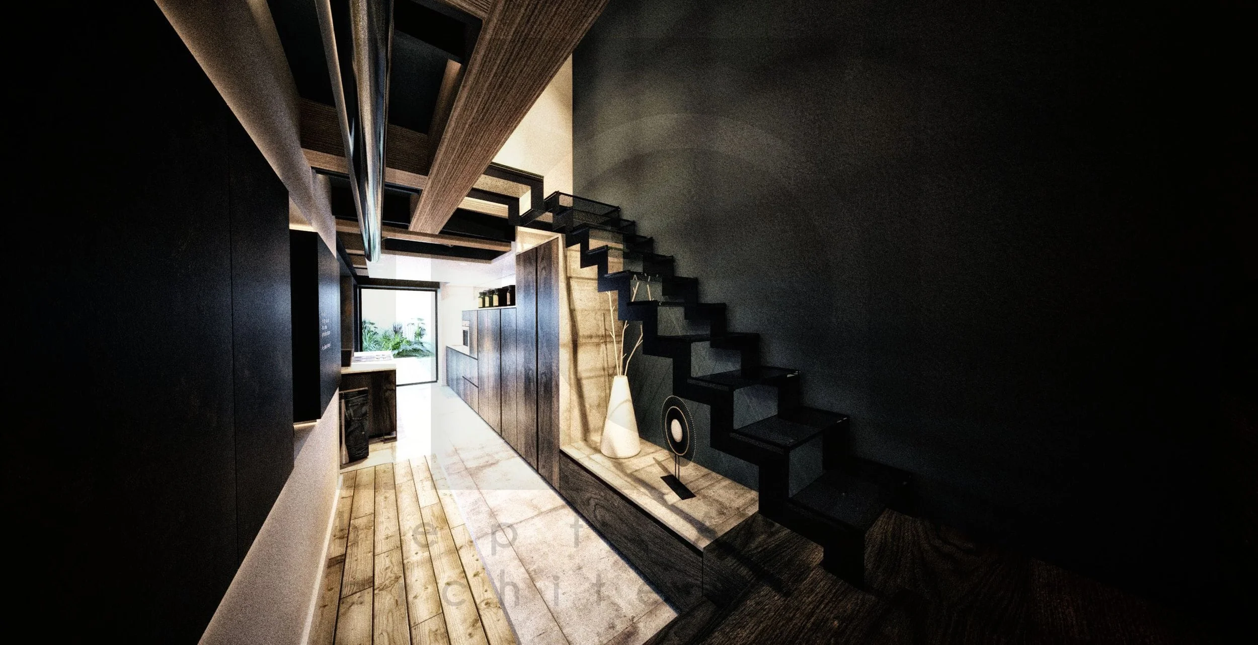 appartement sjc rénovation aménagement décoration moderne vue sur hall entrée . jour