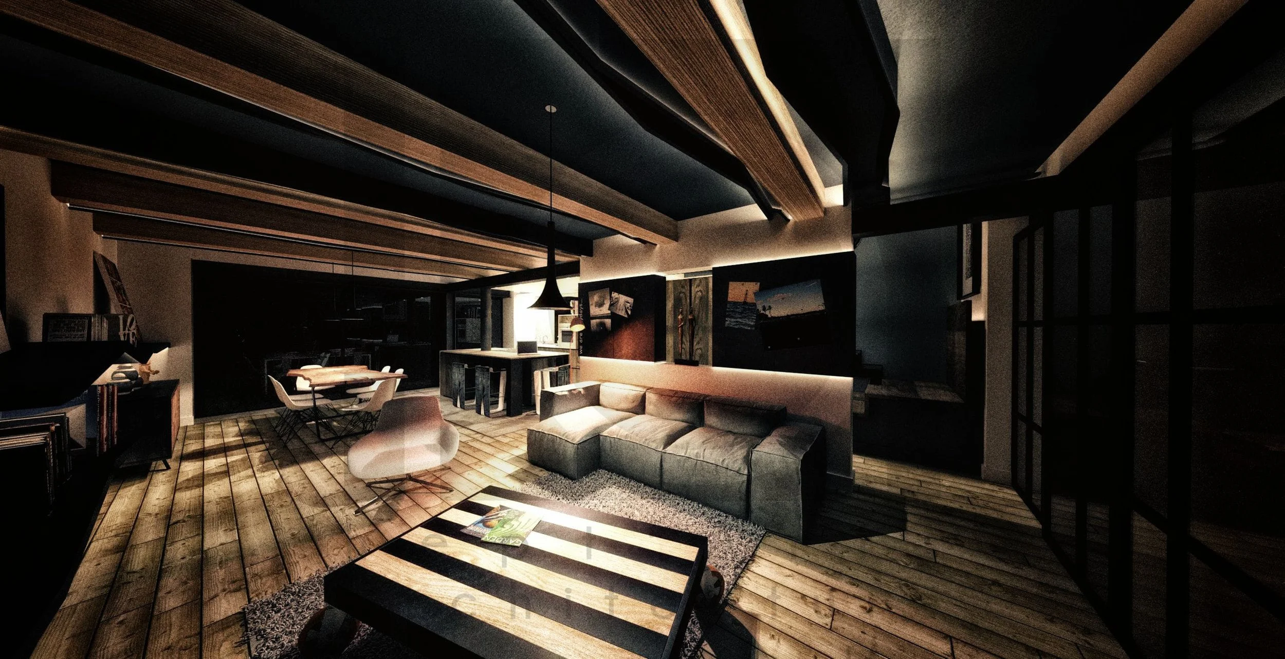 appartement sjc rénovation aménagement décoration moderne vue depuis zone salon . nuit