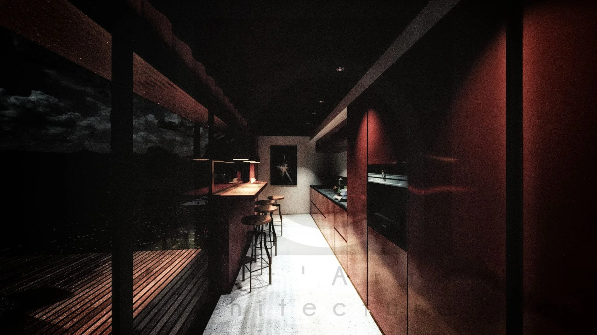 villa architecte madm container construction maison architecture moderne marseille vue générale cuisine /nuit