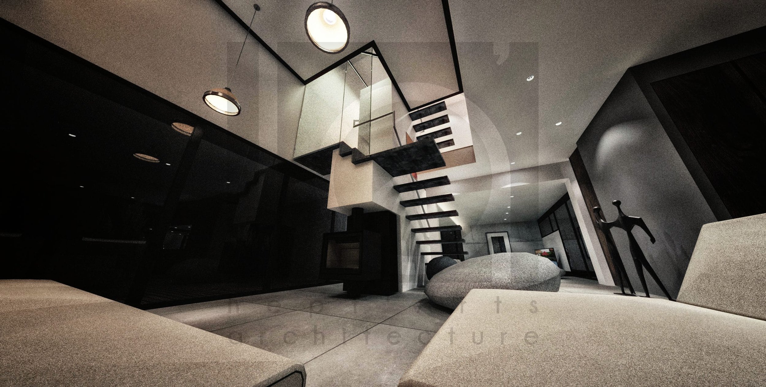 villa architecte fib construction décoration maison architecture moderne marseille vue sur coin cheminée nuit