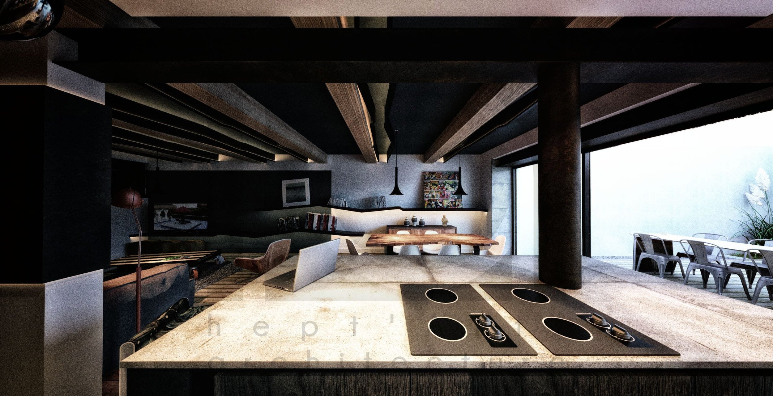 appartement sjc rénovation aménagement décoration moderne vue depuis cuisine . jour