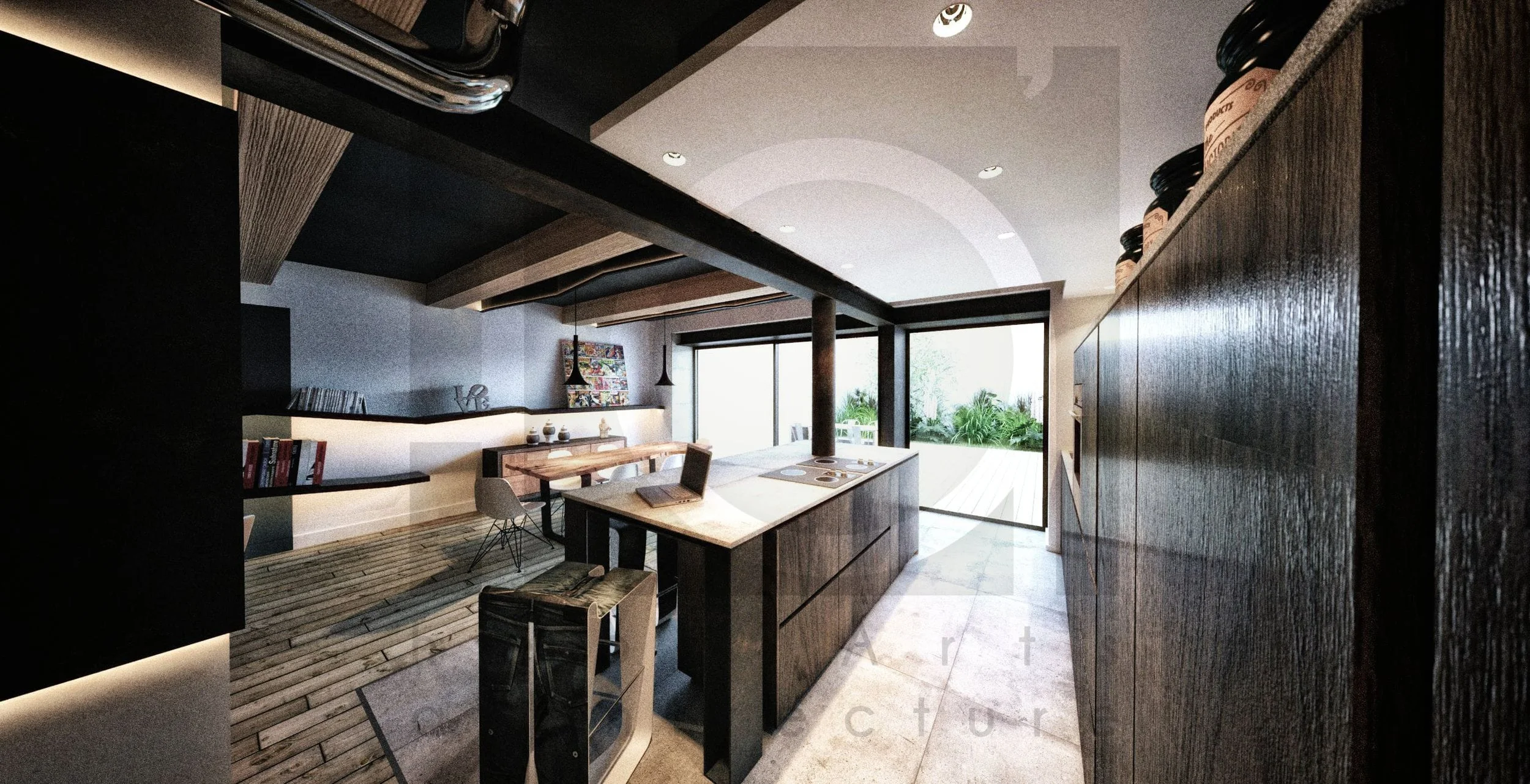 appartement sjc rénovation aménagement décoration moderne vue sur espace cuisine . jour