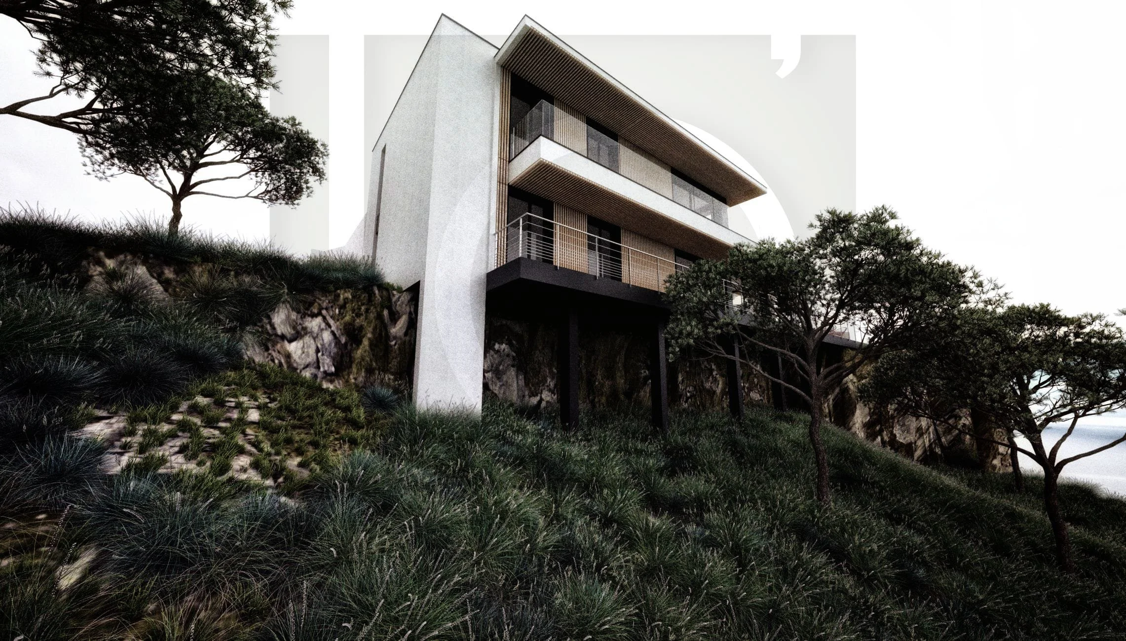 villa architecte lld construction maison architecture moderne suspendue la ciotat vue angle sud-ouest