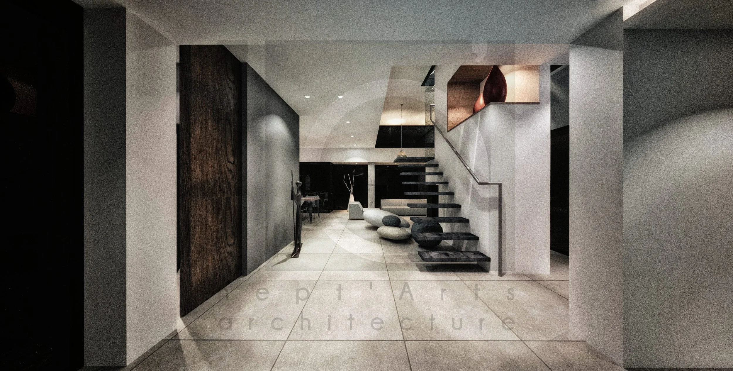 villa architecte fib construction décoration maison architecture moderne marseille vue sur hall entrée nuit