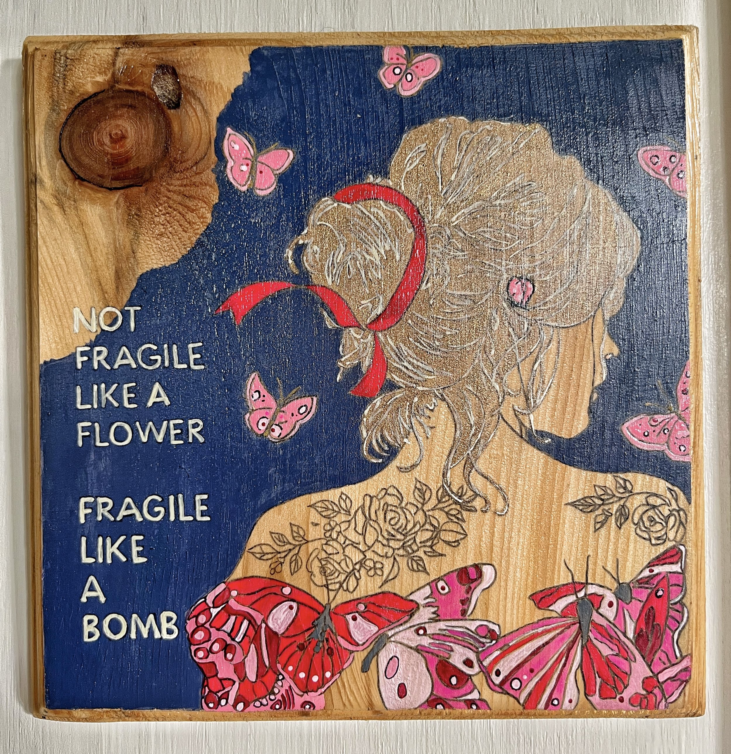 Hand painted cedar tile.