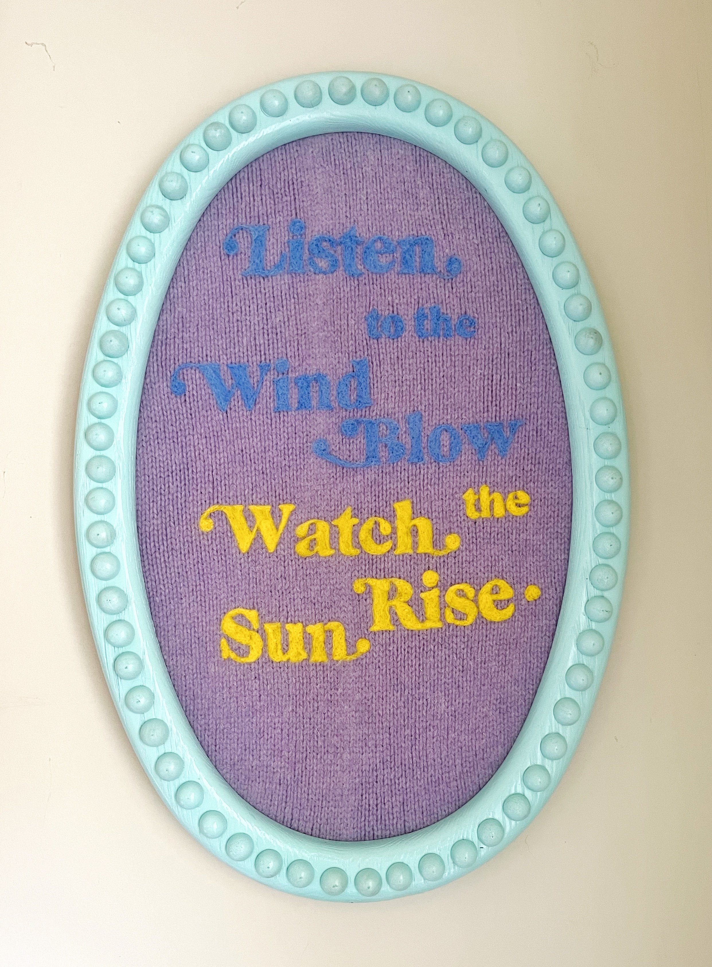 Hand felted Fleetwood Mac on vintage sweater in vintage frame
