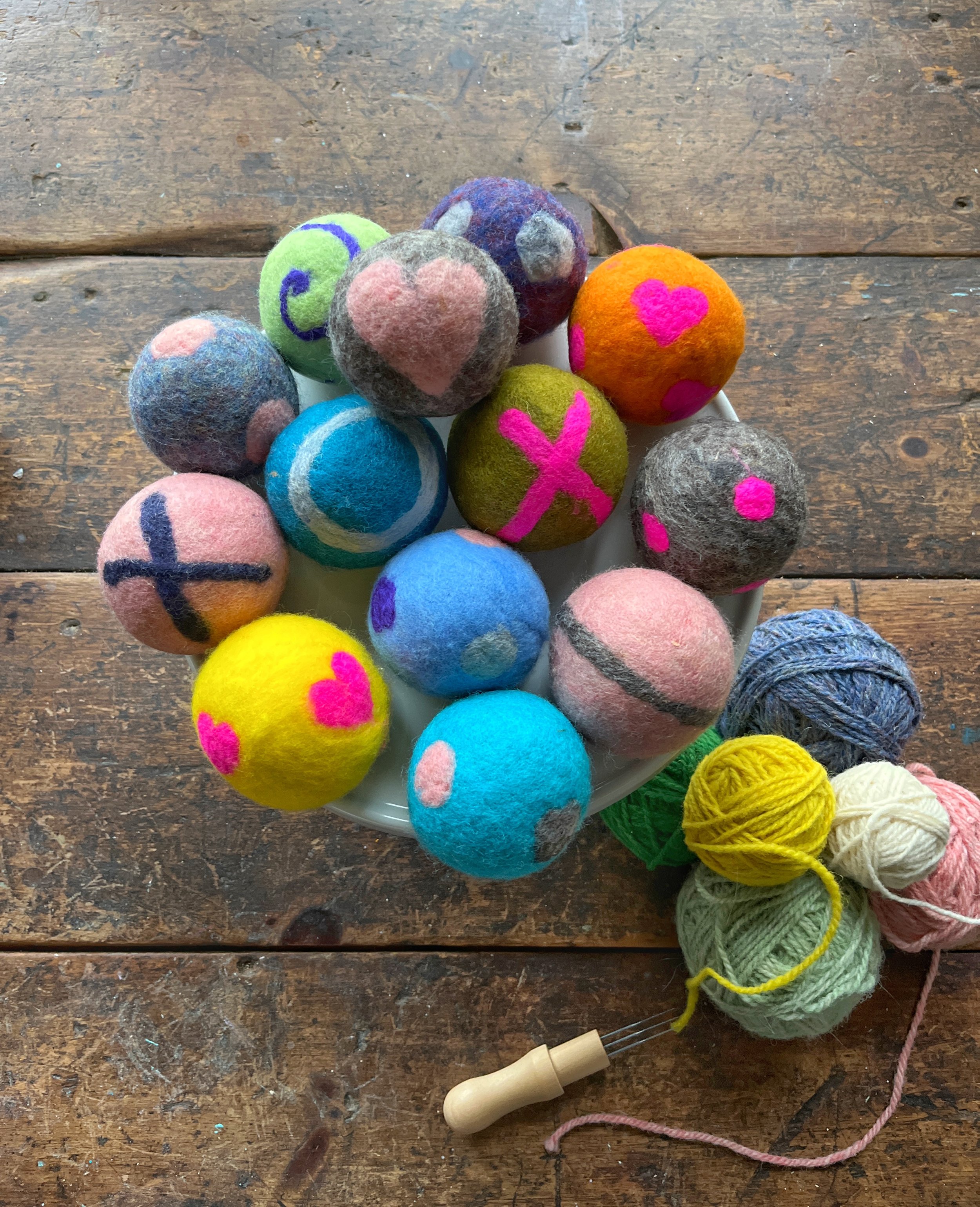 Hand rolled and felted 100% wool dryer balls. Replenished as quickly as possible!