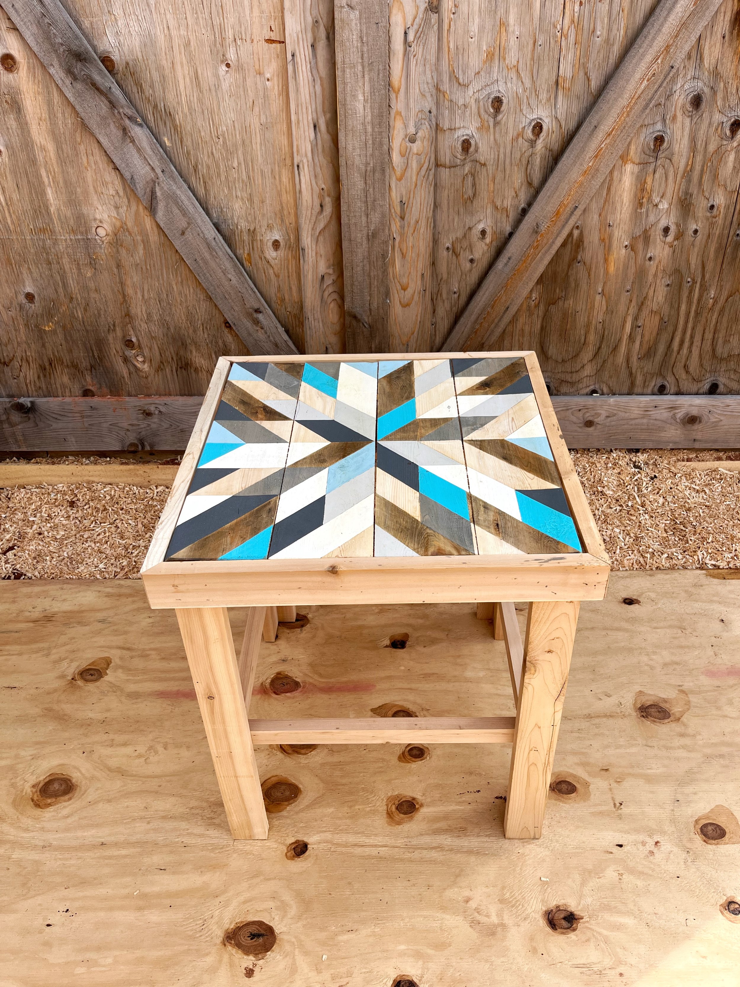 SOLD
'Blueberry' Cedar Barn Quilt topped Side Table
