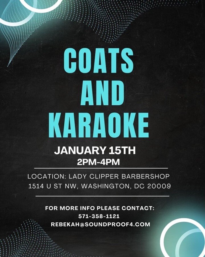 Bring a coat for a good cause and your voice for a little fun! 🎤

With your help, we hope to reach our goal of collecting 100+ coats, hats, gloves and socks for those in need in the DMV.

Hosted by: 🎶 @r.l_musik &amp; ✂️ @theebarberina
____________