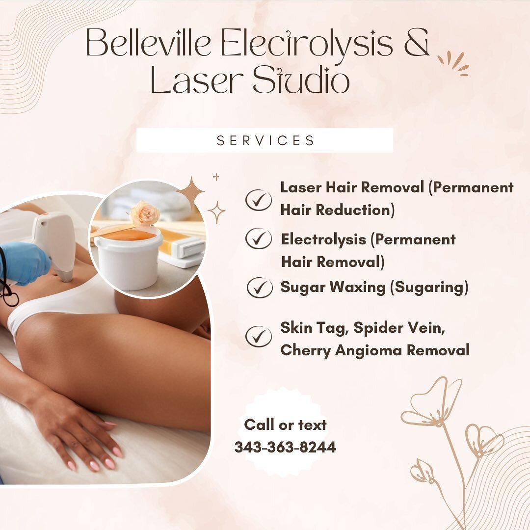 Do you have unwanted hair? Get ready for summer with @belleville.electrolysis.laser We are offering hair removal in all its forms! Call or text us for your free consultation. 343-363-8244
