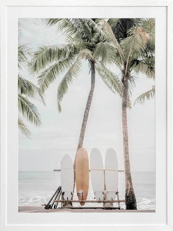 Surfboards & sun framed art print