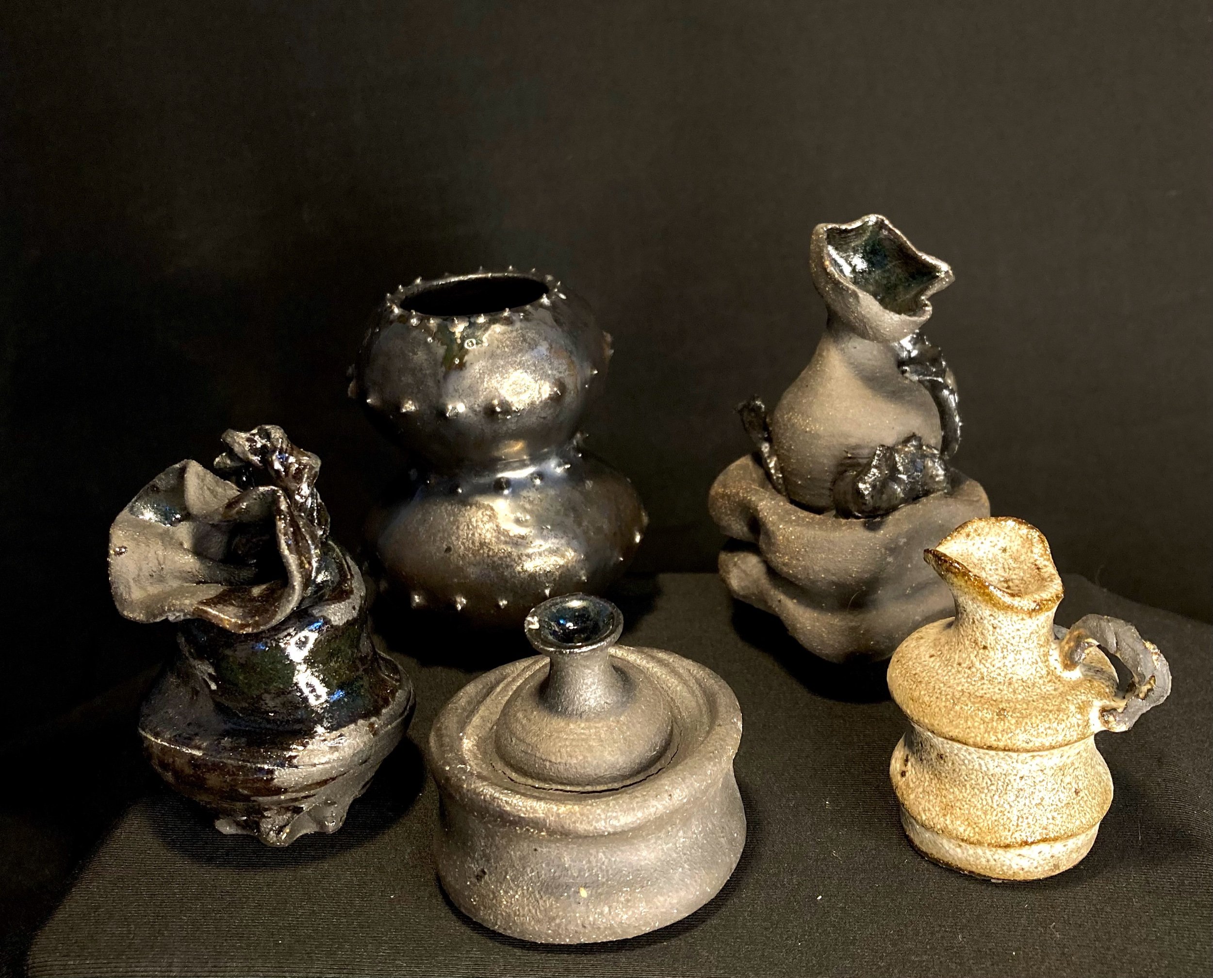 Mini black clay vases