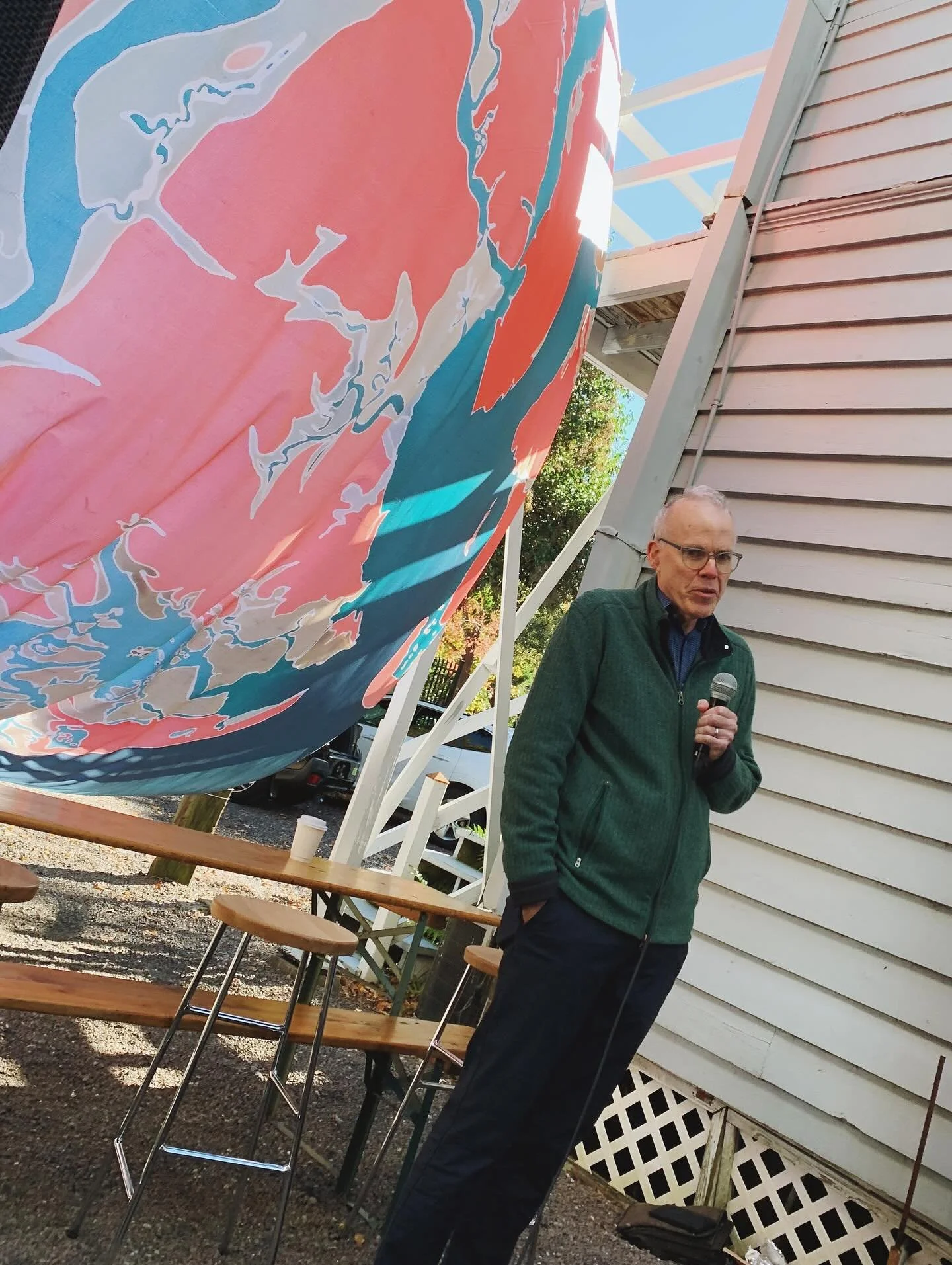 What a Monday! Thanks to the wonders at @charlestonlitfest and @southernenvironment, we had the pleasure of hosting the one and only @billmckibbenvt with @chsclimatecoalition in the alley of @weltonstinybakeshop. We chatted with Bill about his new bo