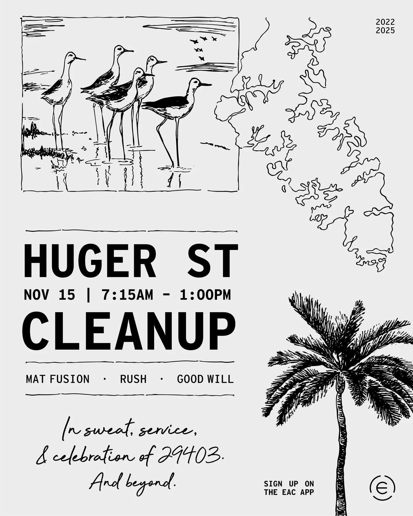Officially TOMORROW! The @ethos_ac 
4th Annual Huger St. Cleanup

Timeline:
🔺Check in: 7:15A
&mdash;&gt; Team colors, coffee, hang
🔺Opening Words: 7:45A
🔺Workouts: 8A
&mdash;&gt; 4 rotating RUSH workouts OR 1 Yoga + Pilates MAT FUSION
🔺Reconnect: