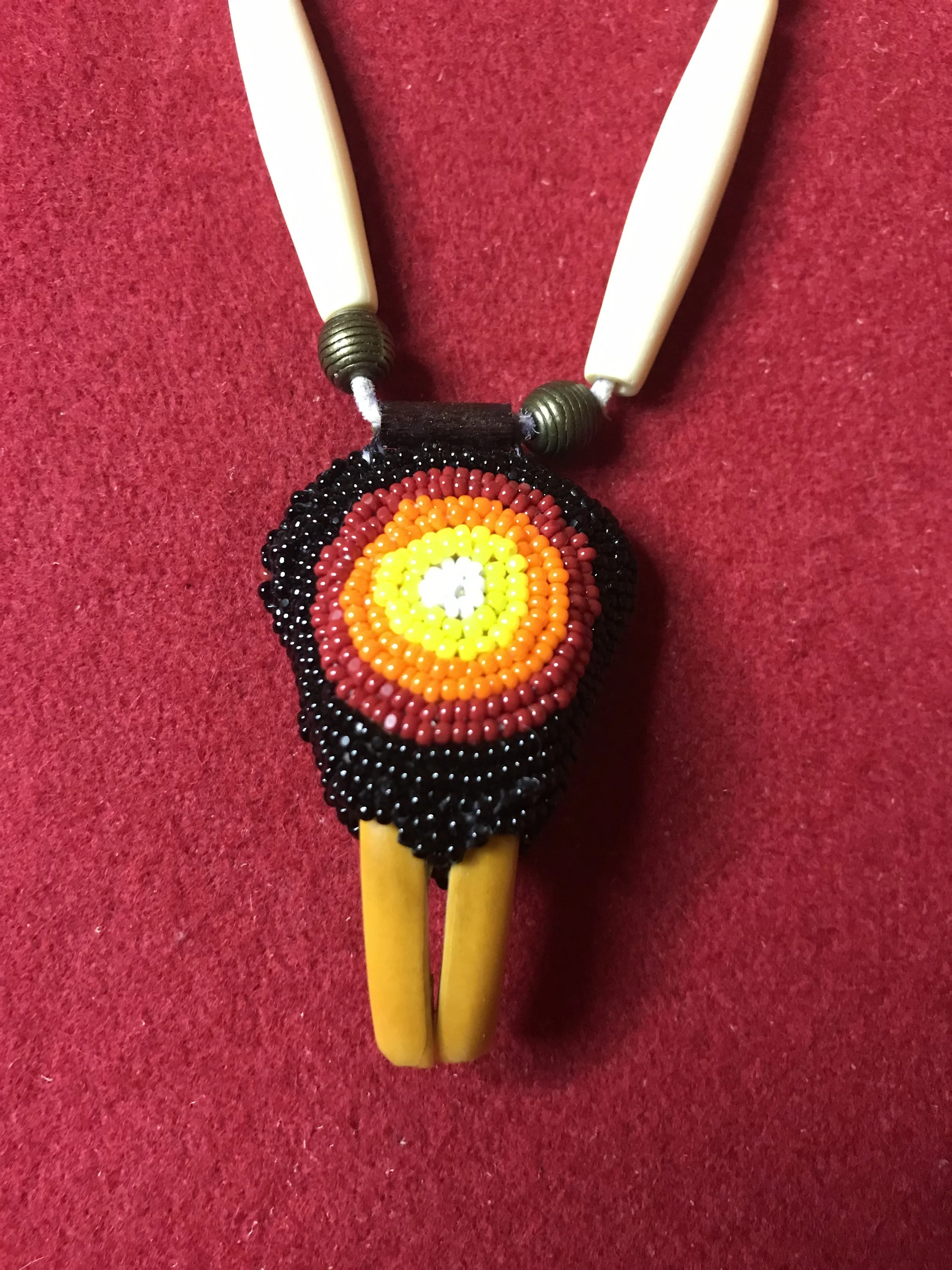 Native Made Beaded Beaver Tooth Necklace With Tom Oar Beaver Teeth