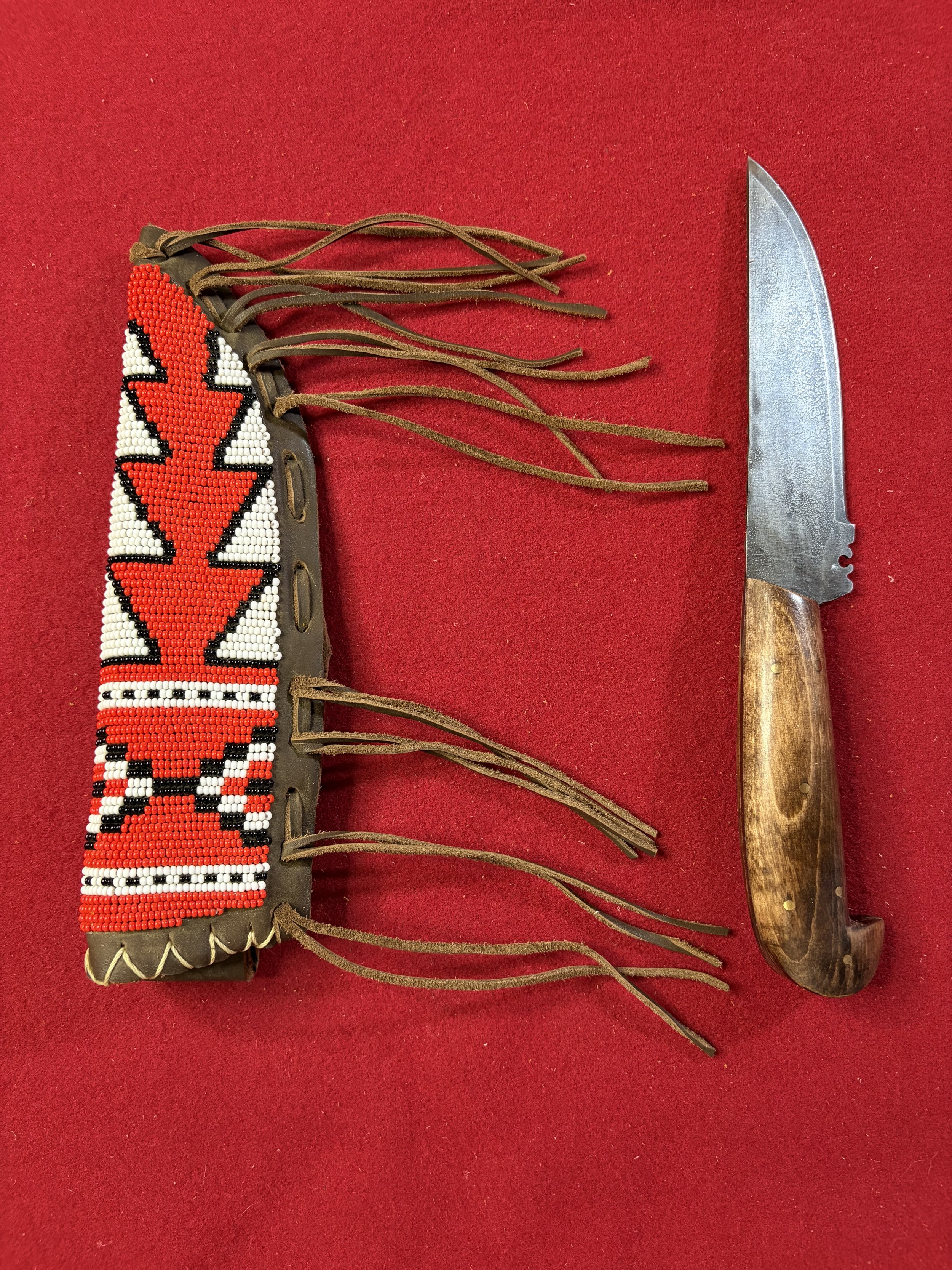 9" Southwest Bird Beak Knife and Beaded Sheath