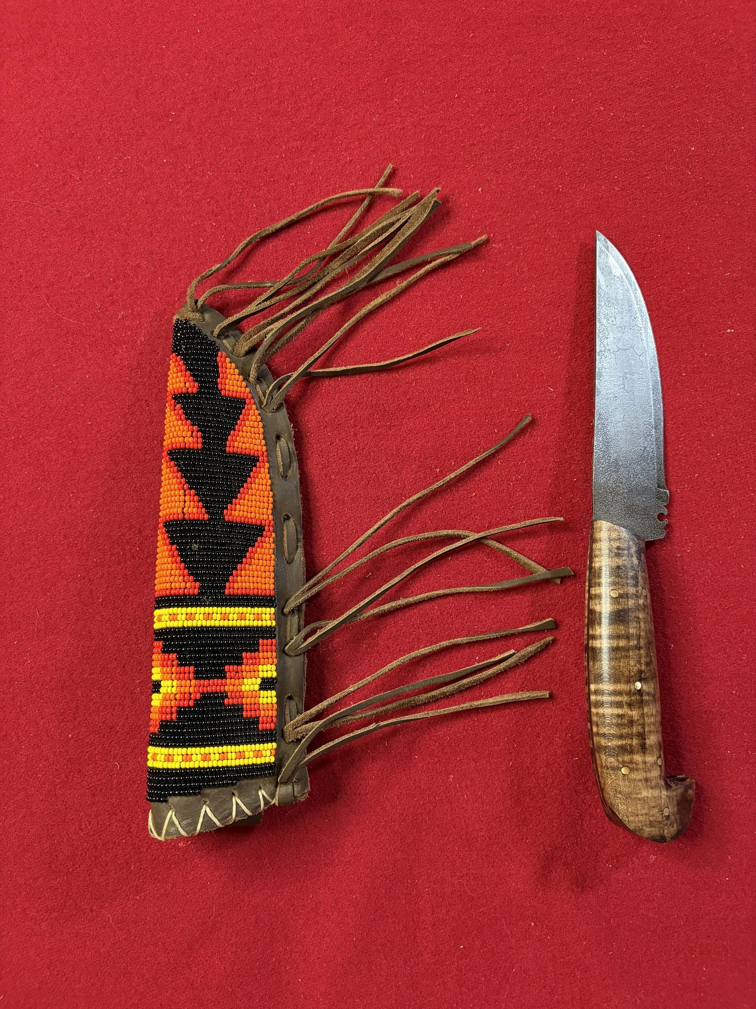 9" Southwest Bird Beak Knife and Beaded Sheath