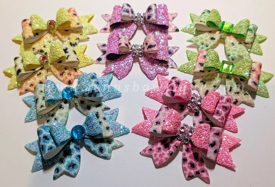 Leopard Sparkle Faux Leather Bows