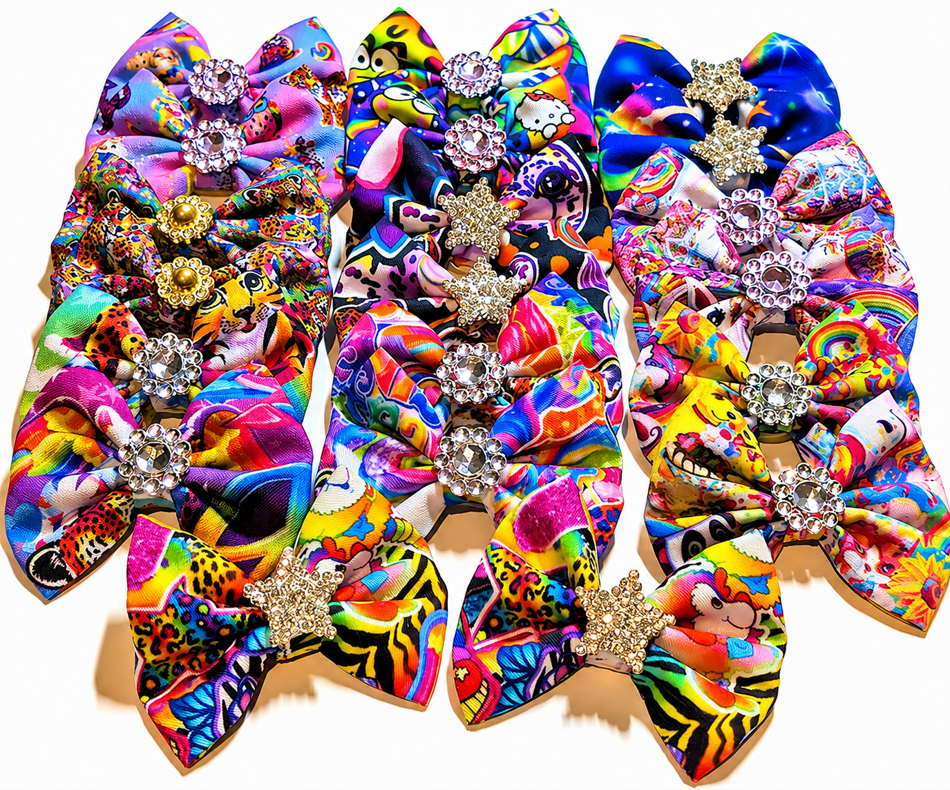 Fabric Topknot or Ear Bows Lisa Frank Inspired Assortment