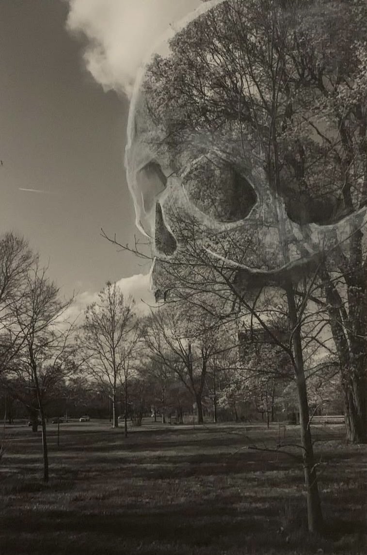 "inevitable", 2021, white pastel on inkjet photographic print