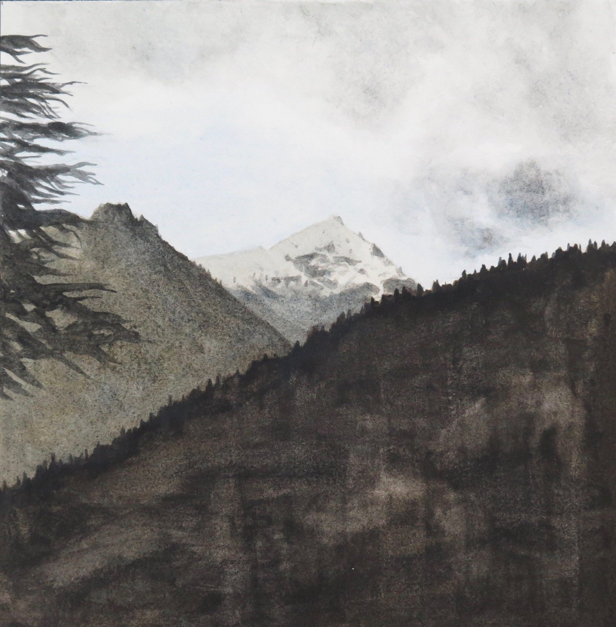 Moving Inward, Himalayan Valley, watercolour on Arches 300gsm paper, 24 x 24cm, SOLD