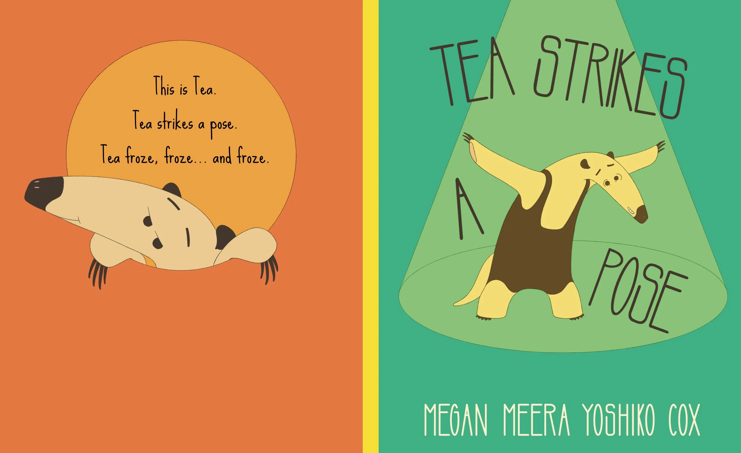 a children's book illustration of an anteater standing in a T pose