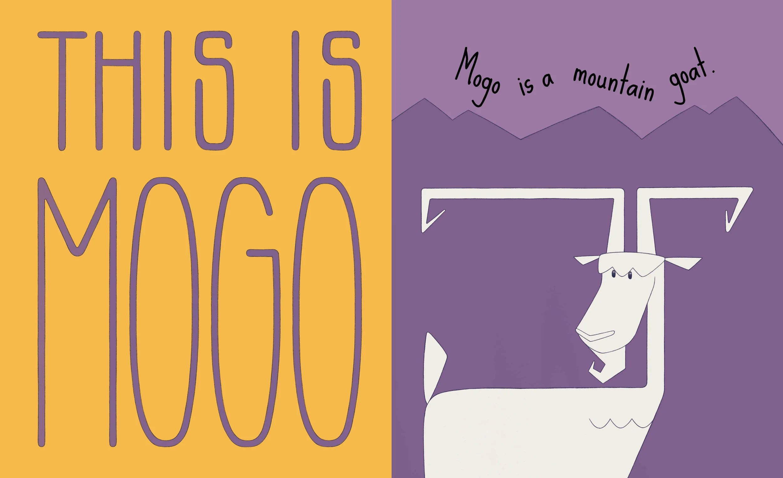 a children's book illustration of a mountain goat called Mogo