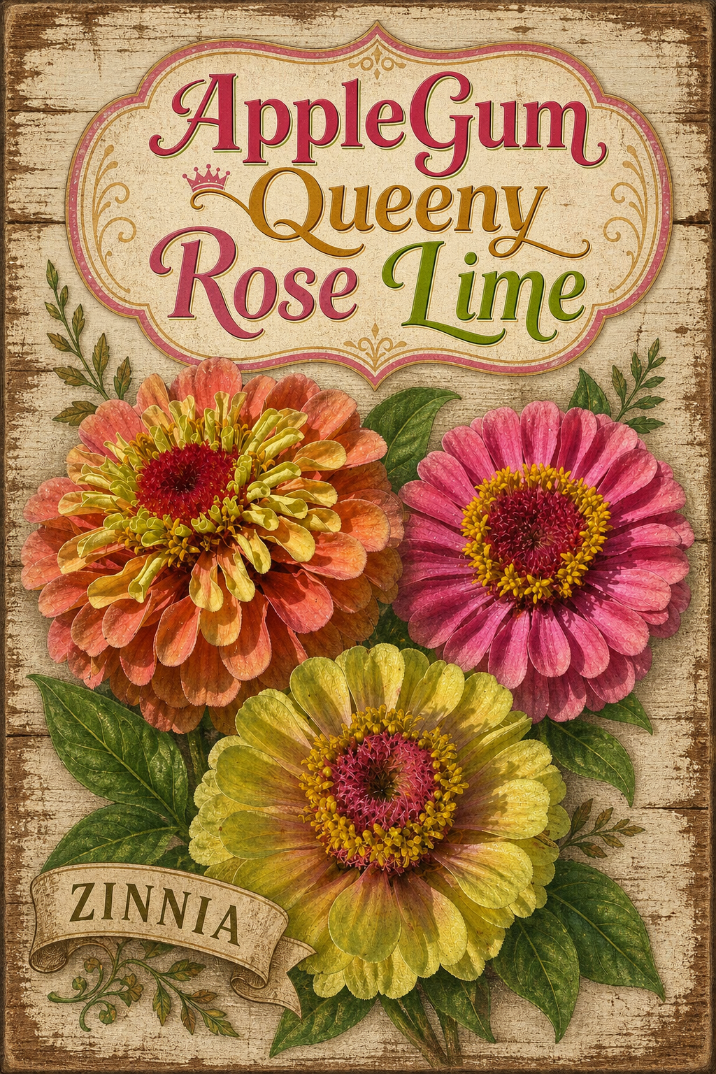 Zinnia - Queeny Rose Lime Red